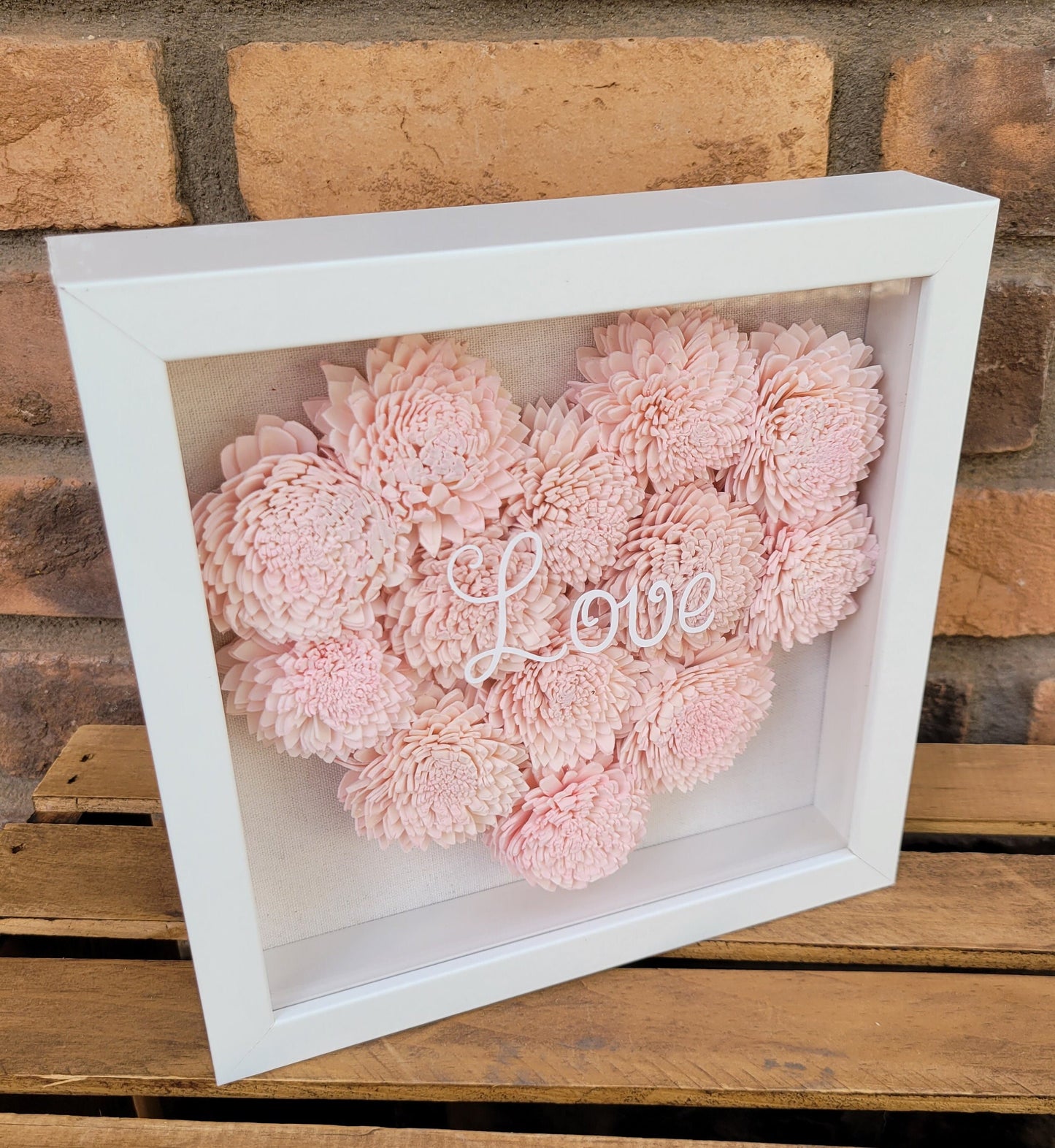 Shadow Box with Wood Flower Heart, Dried Flowers in Shadow Box, Pressed Flowers, Valentine's Gift, Mother's Day Gift