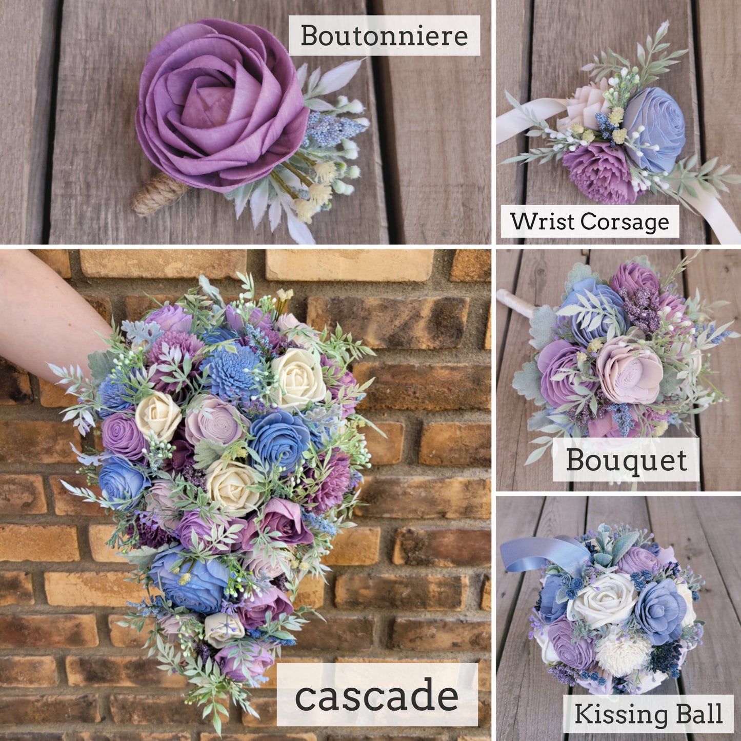 Sola Wood Flower Bouquet with Baby's Breath, Bridal Bouquet, Wedding Flowers, Wooden Bride Bouquet