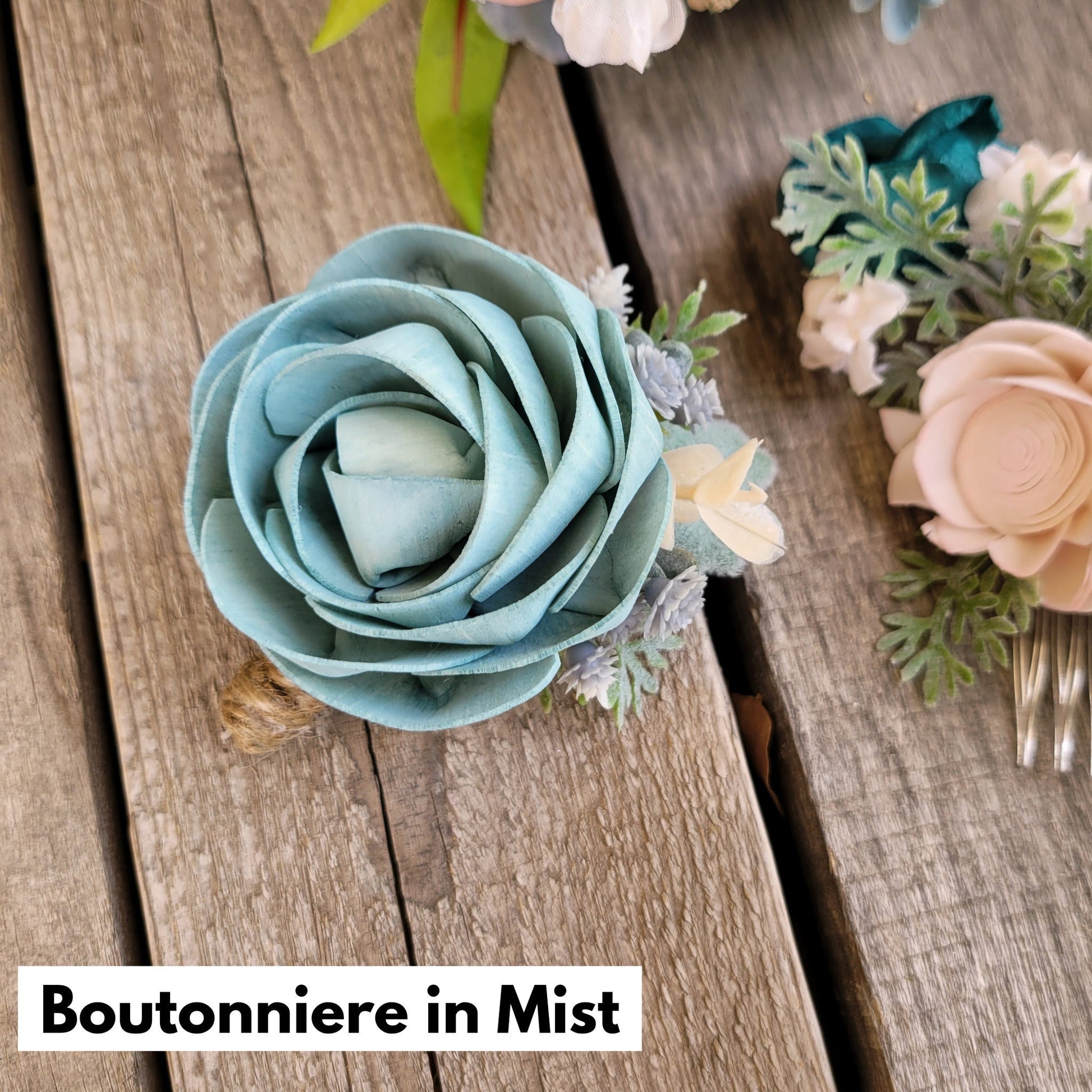 Wood Flower Bouquet, Dark Teal Bridal Bouquet, Wooden Flower Bouquet, Peach & Teal Wedding Bouquets, Wood Wedding Flowers