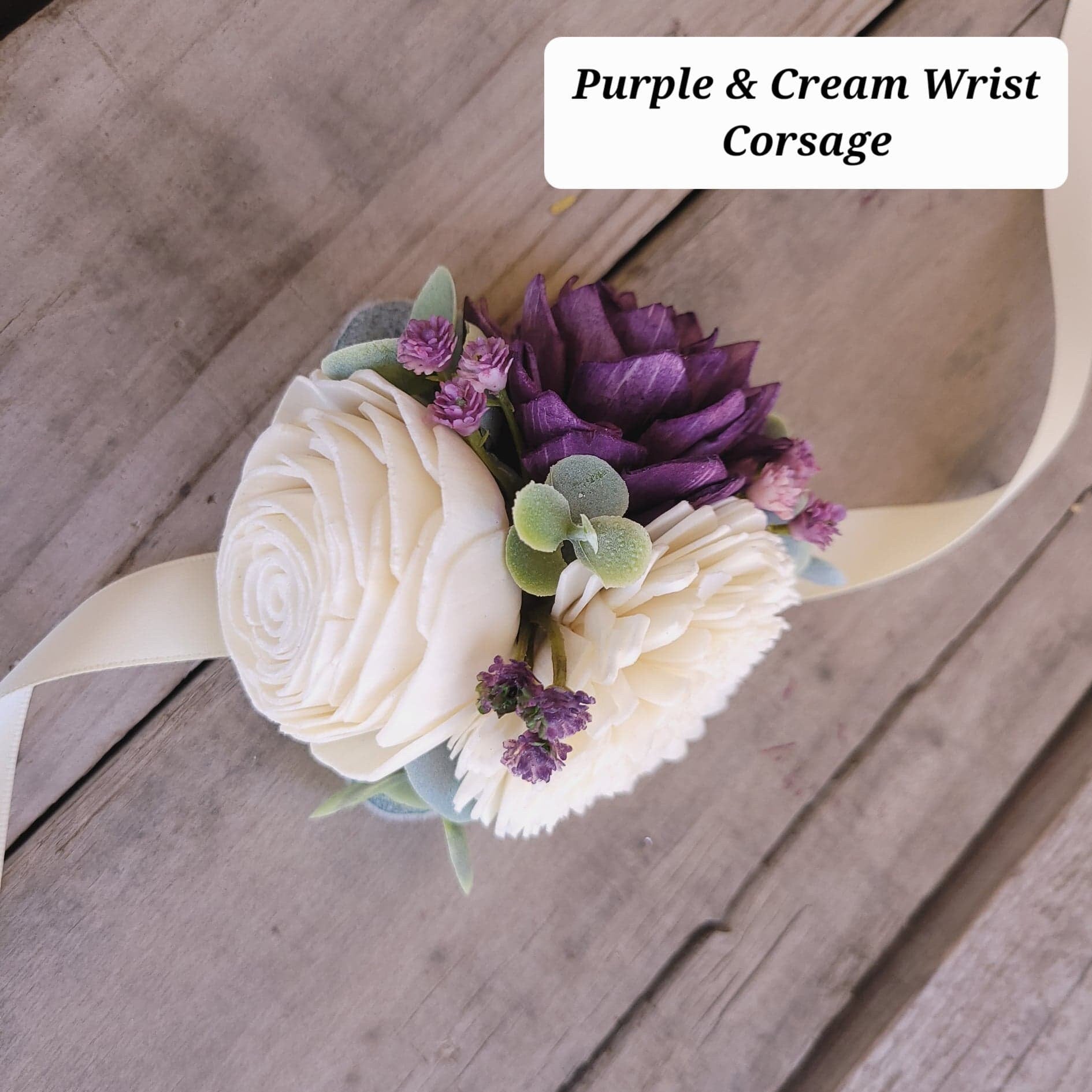Corsage with Wood Flowers, Sola Wood Flower Wrist Corsage for Prom, Corsage Wristlet for Wedding