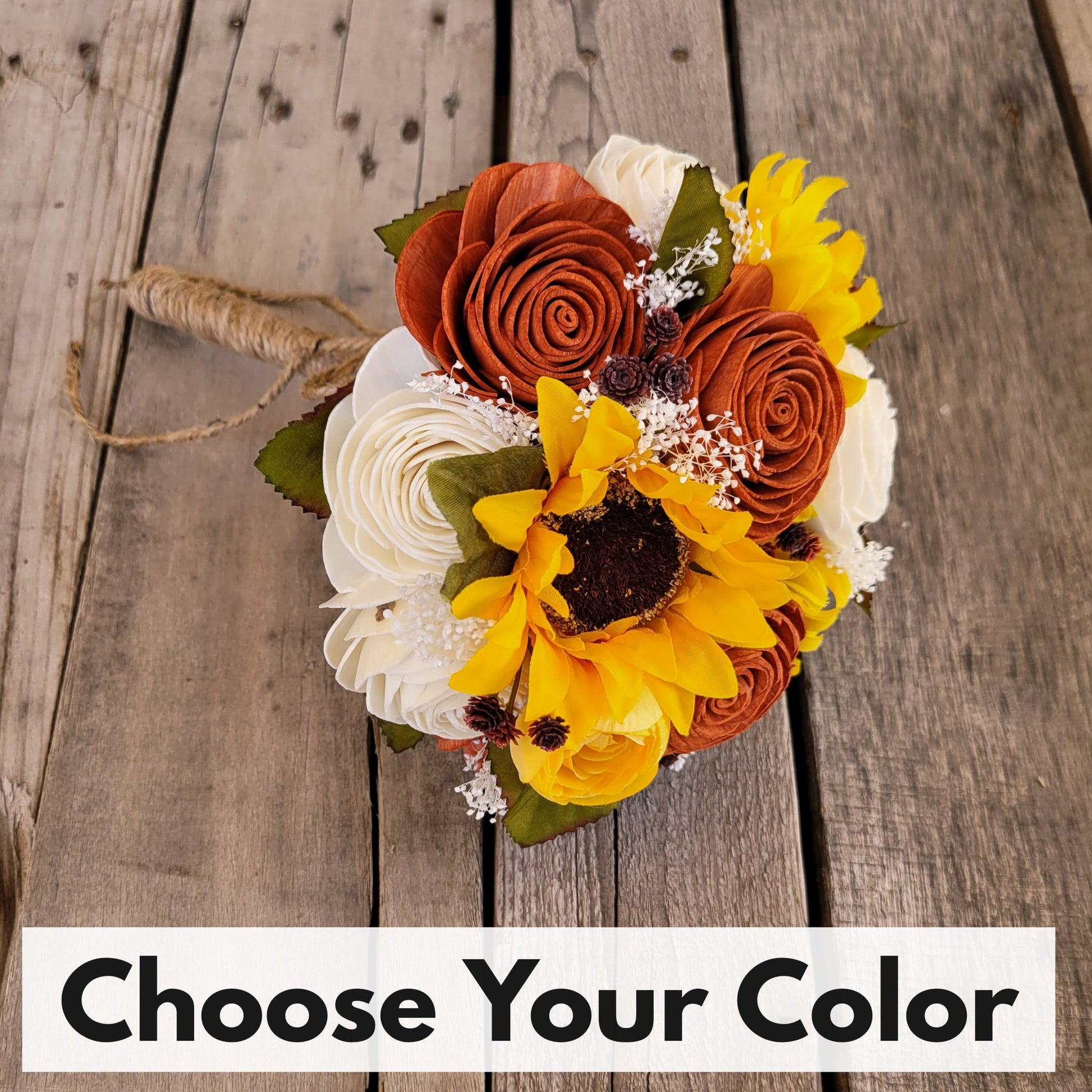 Wood Flower Bouquet with Sunflowers, Sunflower Bridal Bouquet, Wooden Flower Bouquet, Fall Wedding Bouquet, Sola Wood Flowers