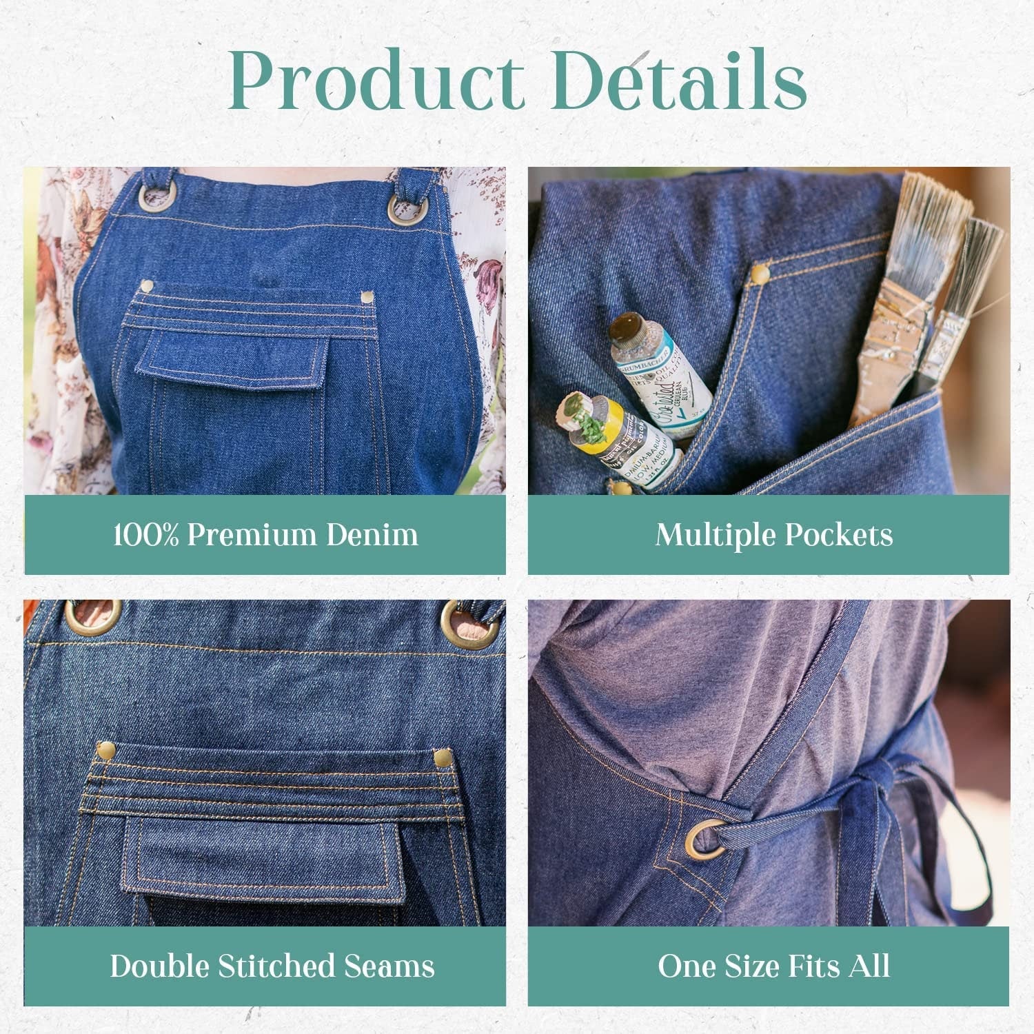 One Size Denim Apron for Men & Women, Hairstylist Apron, Apron for Crafting, Woodworking Apron with pockets, Gardening Apron, Painting Smock