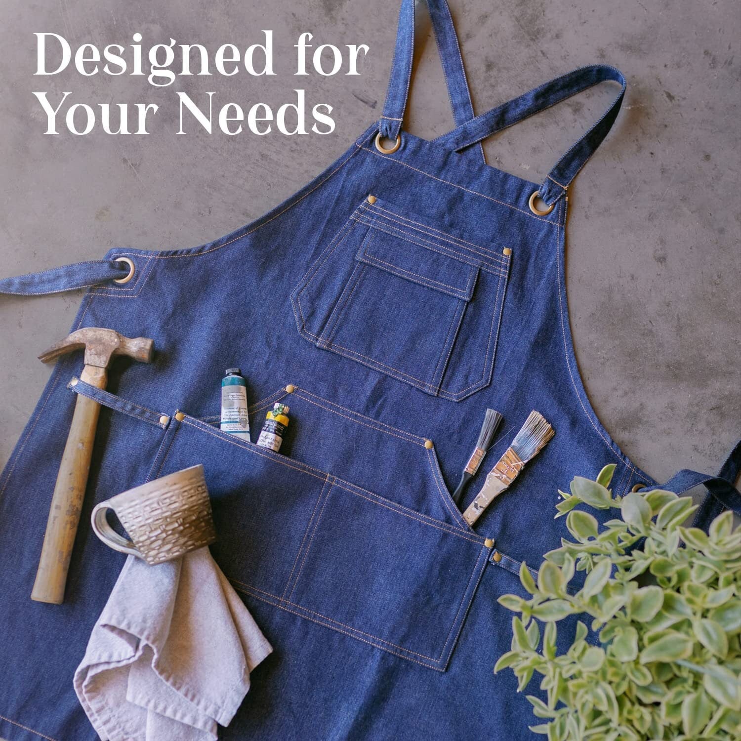 One Size Denim Apron for Men & Women, Hairstylist Apron, Apron for Crafting, Woodworking Apron with pockets, Gardening Apron, Painting Smock