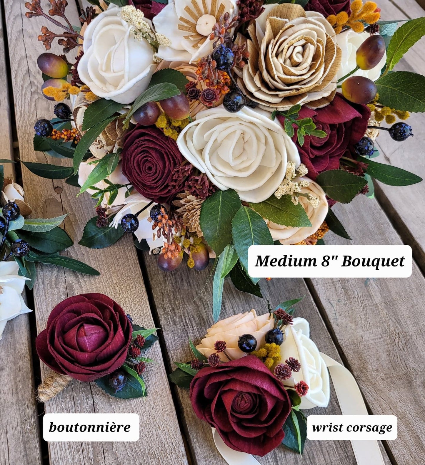 Wood Flower Bouquet, Fall Bridal Bouquet, Burgundy Bouquet, Wooden Flowers Bouquet, Fake Wedding Flowers