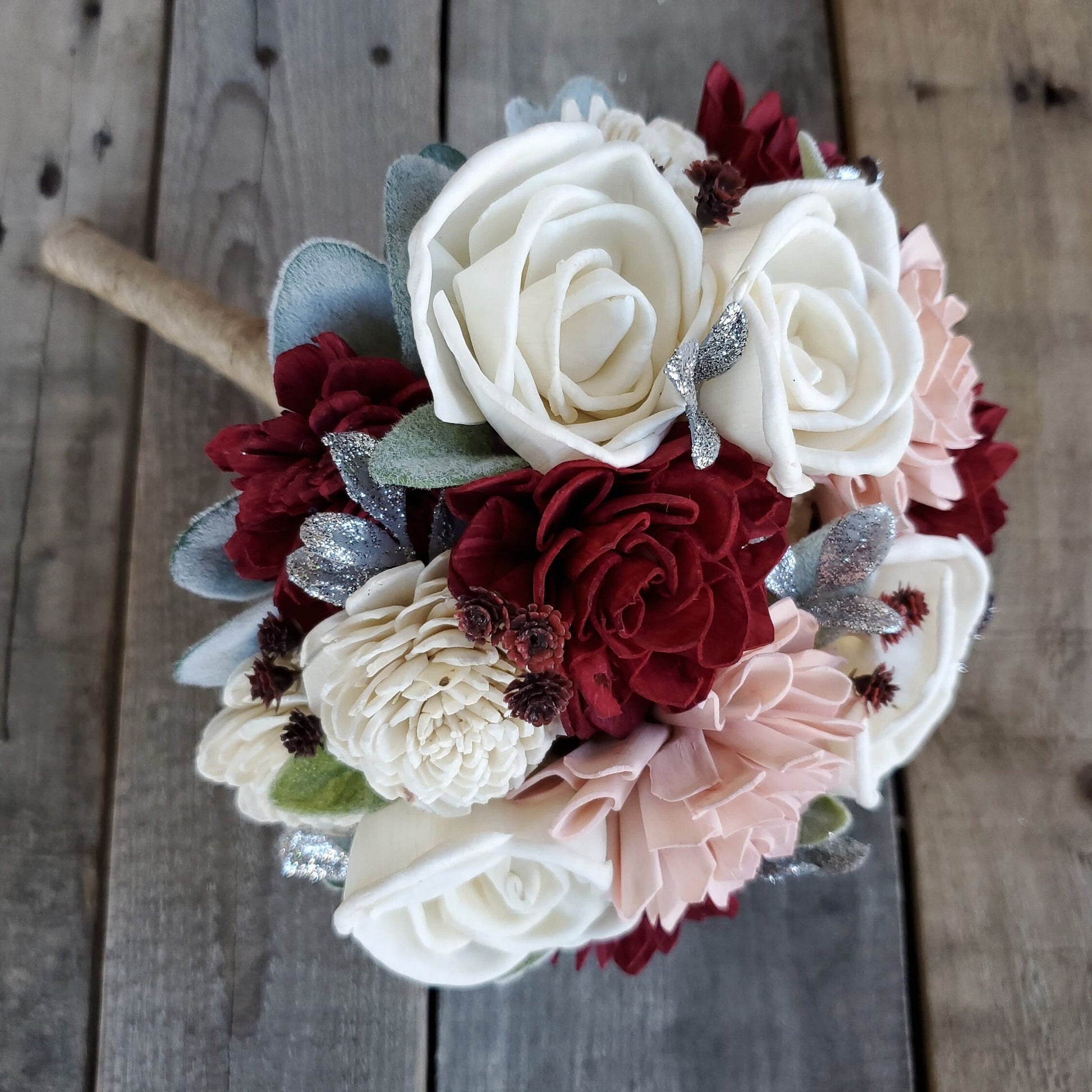 Burgundy Wood Flower Bouquet, Wooden Flower Bouquet, Wood Wedding Flowers, Burgundy Bridal Bouquet, Wedding Bouquets for Bride