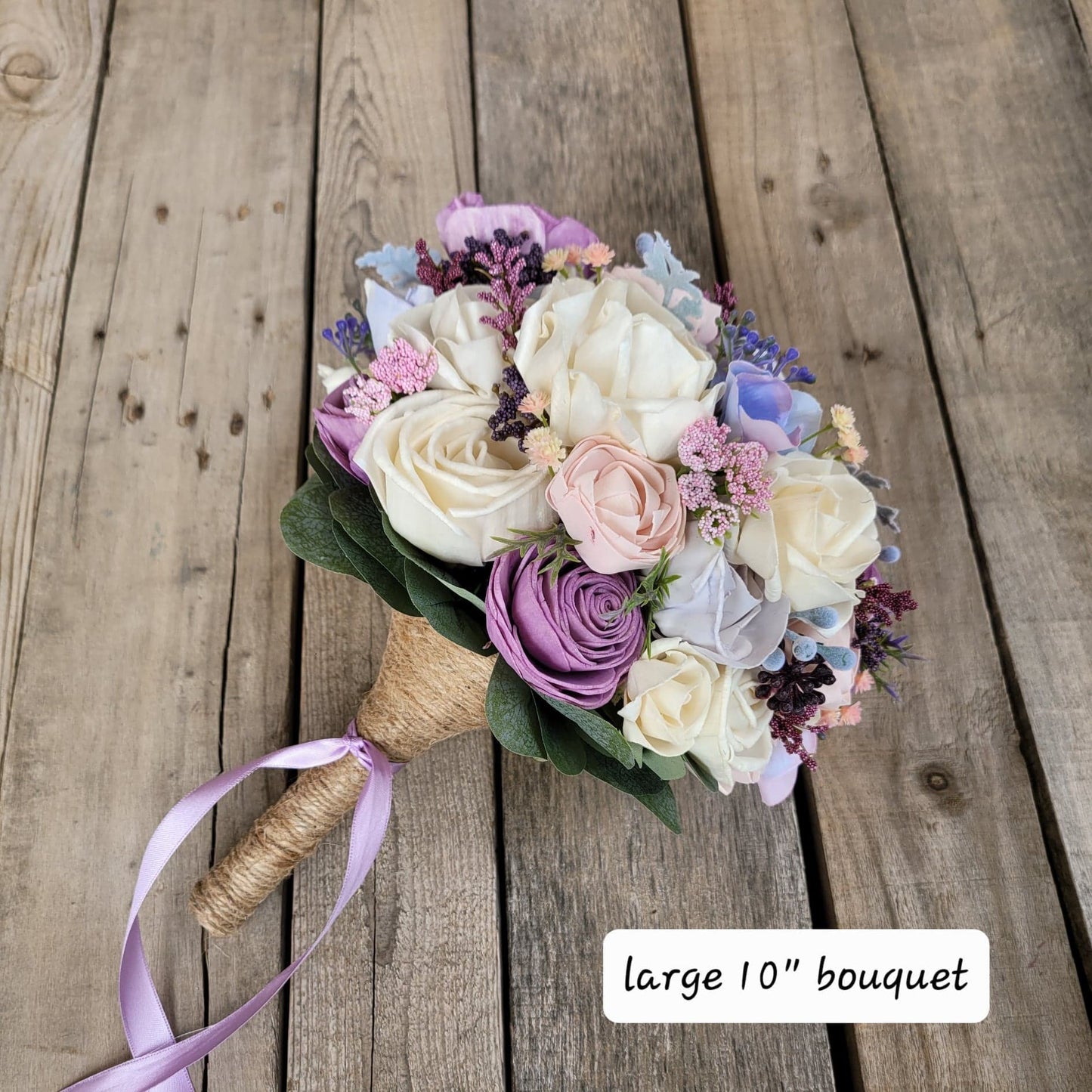 Wood Flower Bouquet, Lavender Wedding Bouquet, Blush Bridal Bouquet, Fake Wedding Flowers