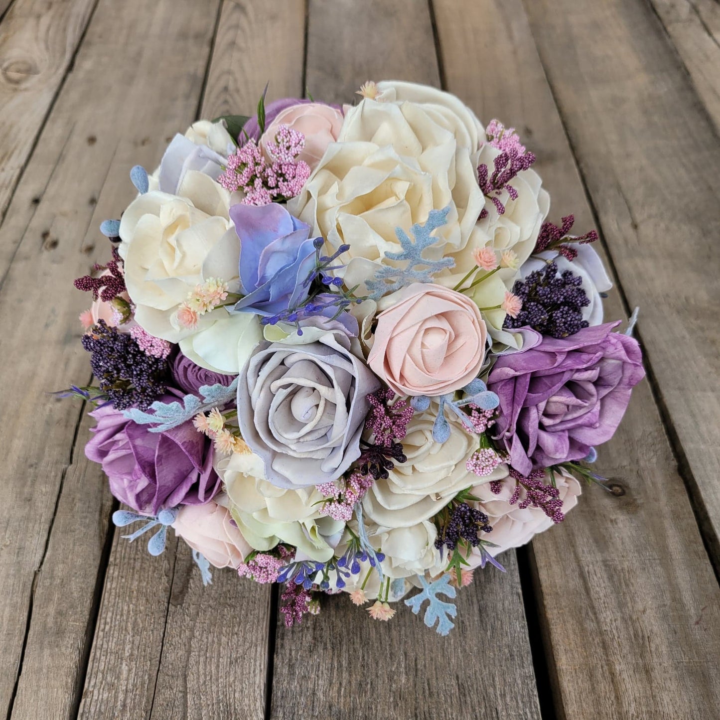 Wood Flower Bouquet, Lavender Wedding Bouquet, Blush Bridal Bouquet, Fake Wedding Flowers