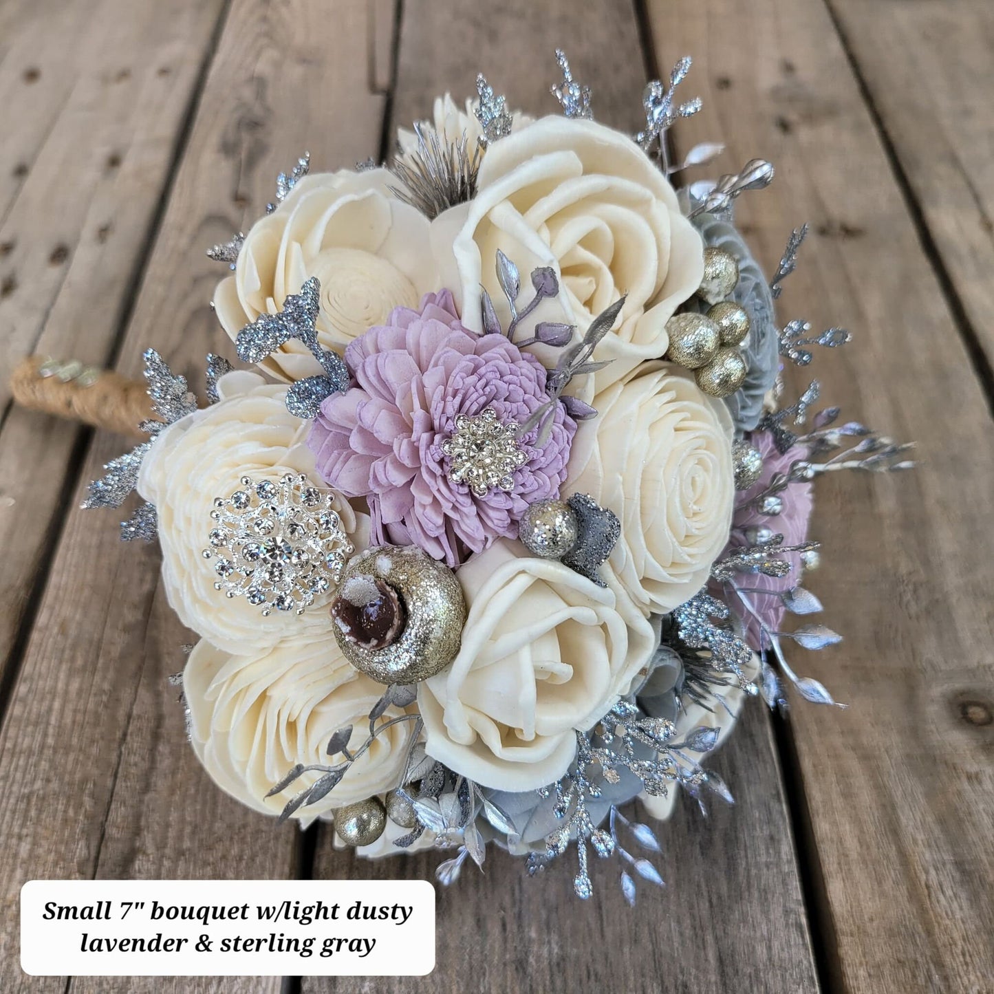 Silver Wood Flower Brooch Bouquet, Bling Wedding Bouquet, Bridal Brooch Bouquet, Wooden Bridal Bouquet