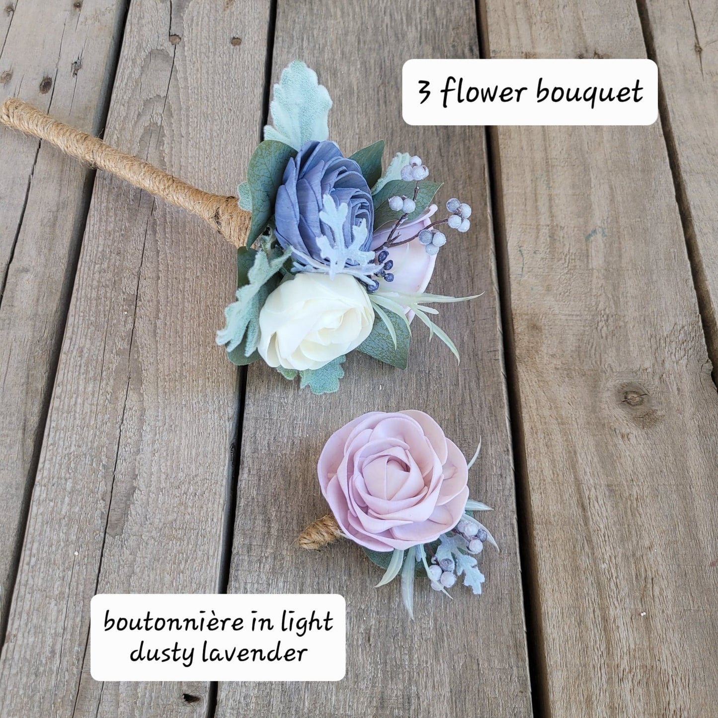 Dusty Blue and Lavender Wood Flower Bouquet, Beach Wedding Bouquet, Wooden Bridal Bouquet, Wedding Flowers