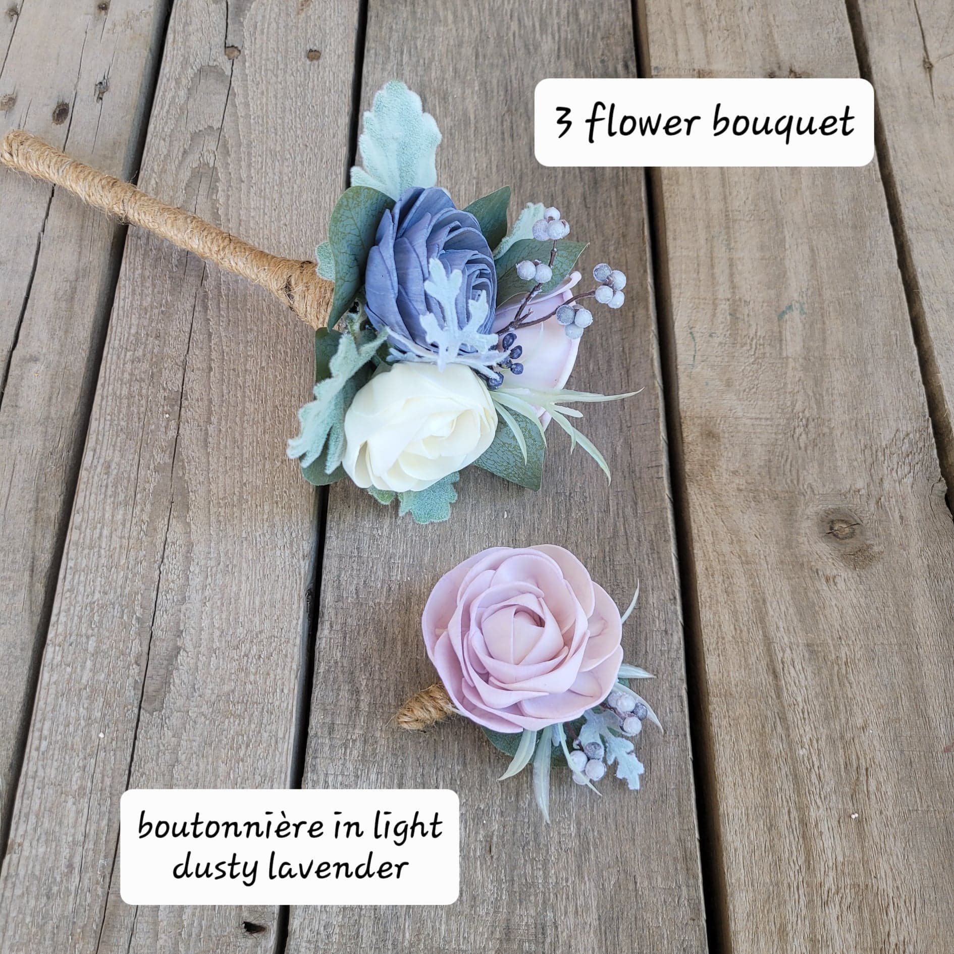 Dusty Blue and Lavender Wood Flower Bouquet, Beach Wedding Bouquet, Wooden Bridal Bouquet, Wedding Flowers