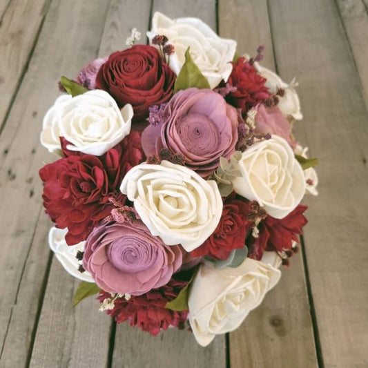 Dusty Rose Wood Flower Bouquet, Burgundy Wedding Flowers, Wooden Bridal Bouquet, Mauve Bouquet, Bridesmaid Bouquet