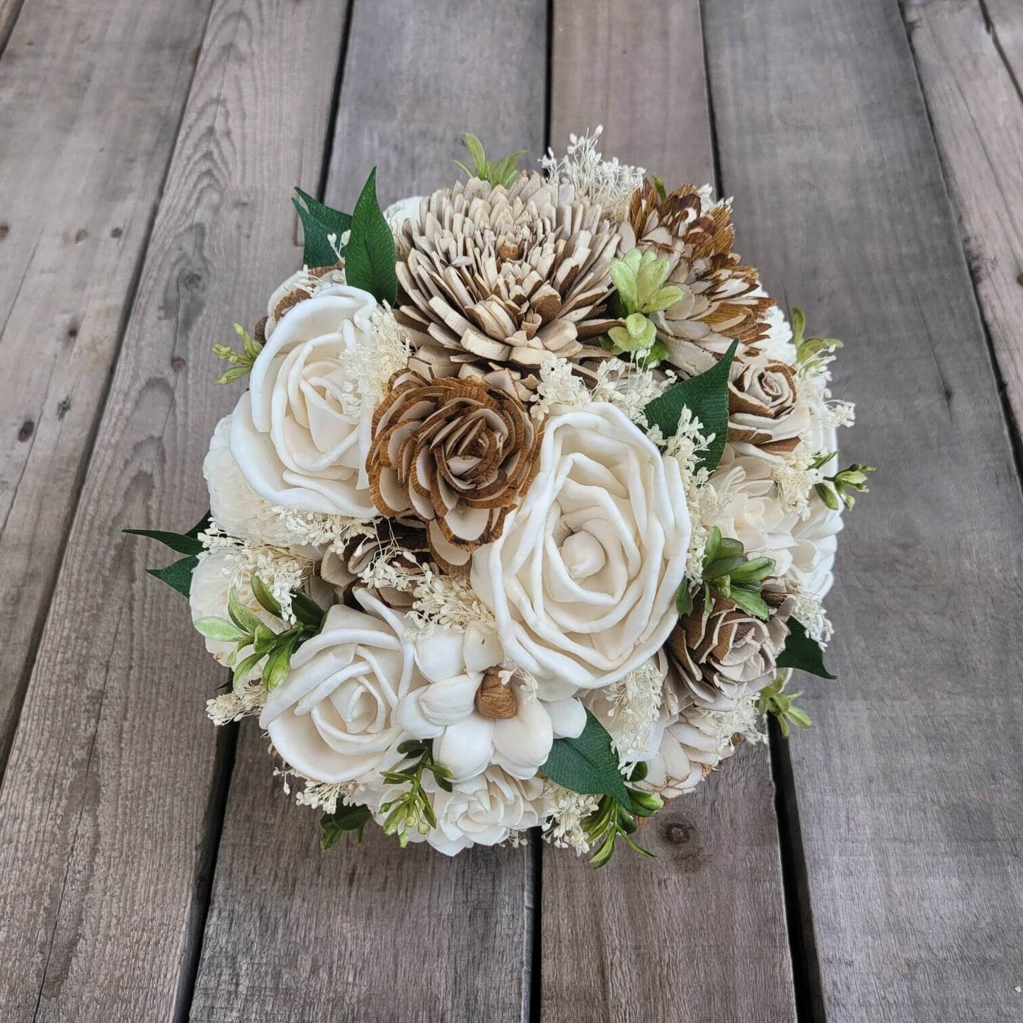 Wood Flower Bridal Bouquet, Rustic Wedding Bouquet, Natural Wooden Bride Bouquet, Sola Wood Wedding Flowers