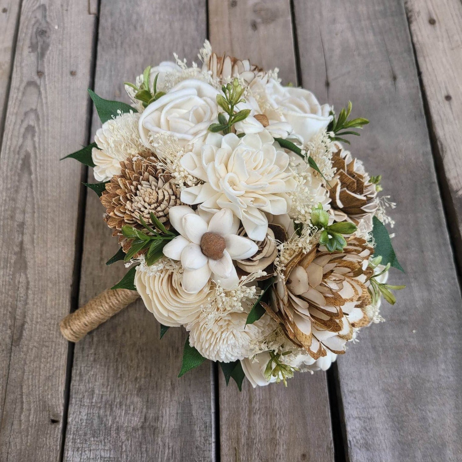 Wood Flower Bridal Bouquet, Rustic Wedding Bouquet, Natural Wooden Bride Bouquet, Sola Wood Wedding Flowers