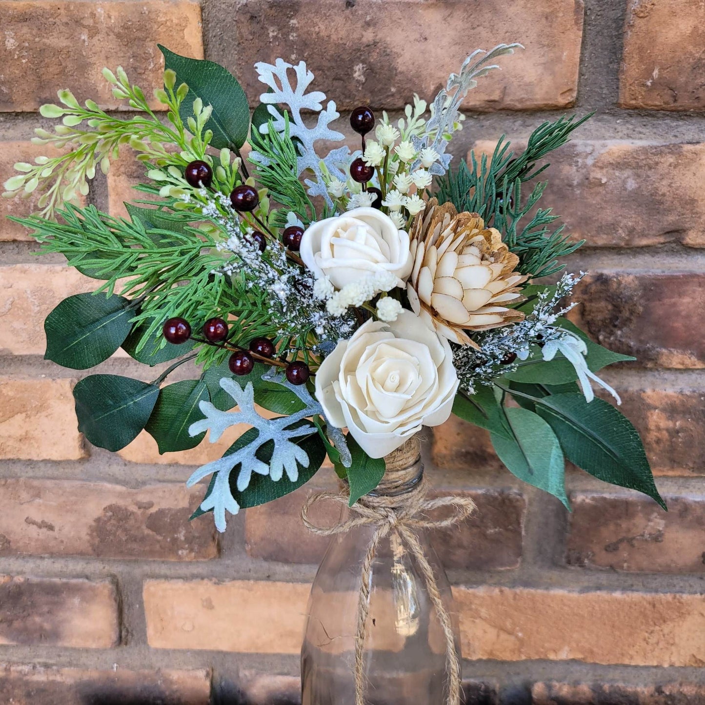 Christmas Wood Flower Arrangement, Christmas Table Centerpiece, Wood Flowers in Vase, Holiday Hostess Gift, Winter Florals