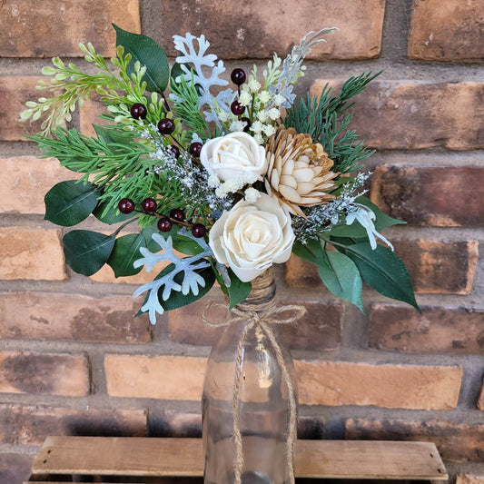Christmas Wood Flower Arrangement, Christmas Table Centerpiece, Wood Flowers in Vase, Holiday Hostess Gift, Winter Florals
