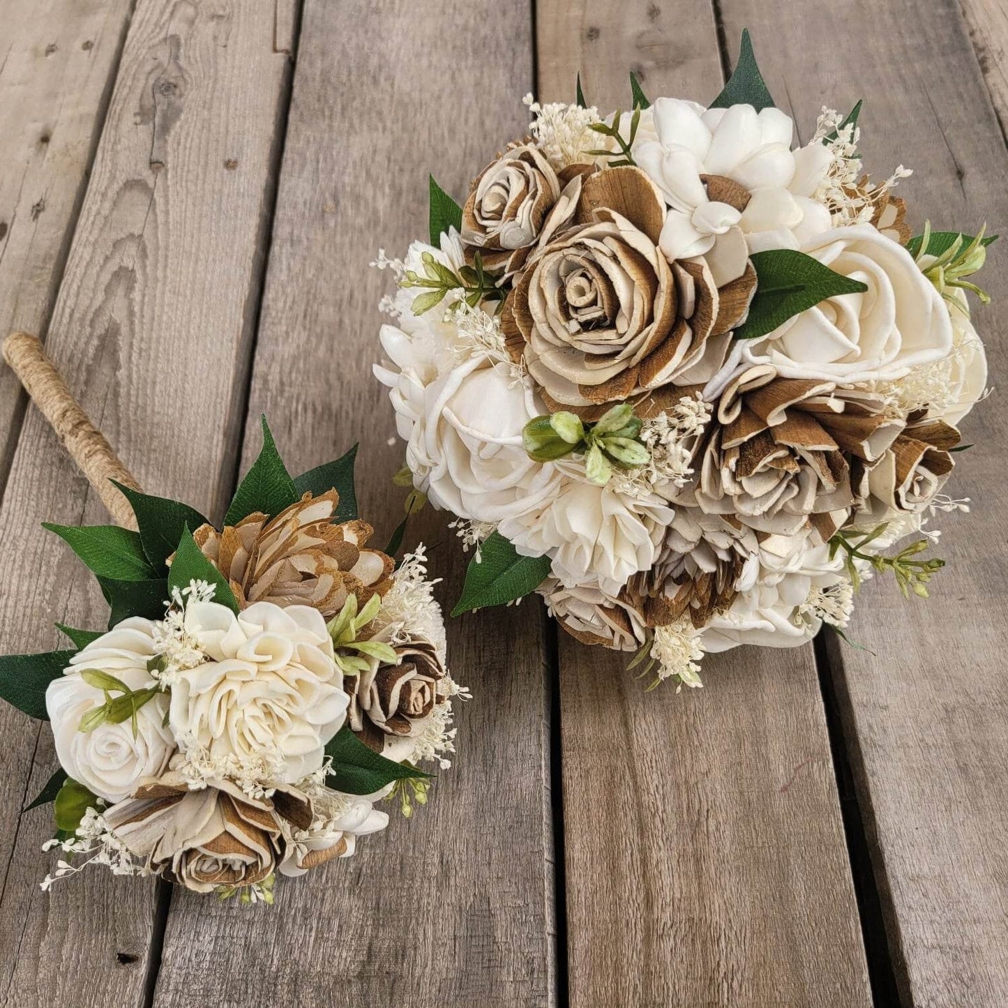 Wood Flower Bridal Bouquet, Rustic Wedding Bouquet, Natural Wooden Bride Bouquet, Sola Wood Wedding Flowers
