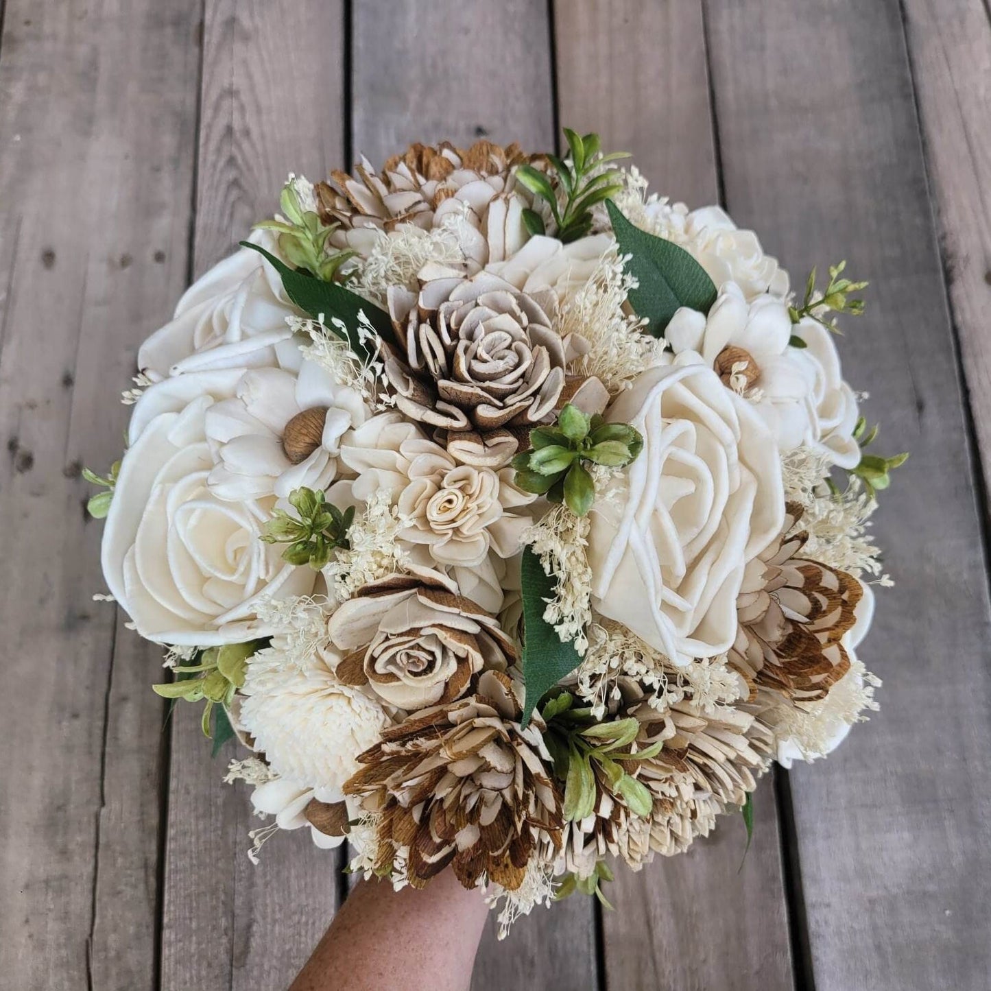 Wood Flower Bridal Bouquet, Rustic Wedding Bouquet, Natural Wooden Bride Bouquet, Sola Wood Wedding Flowers