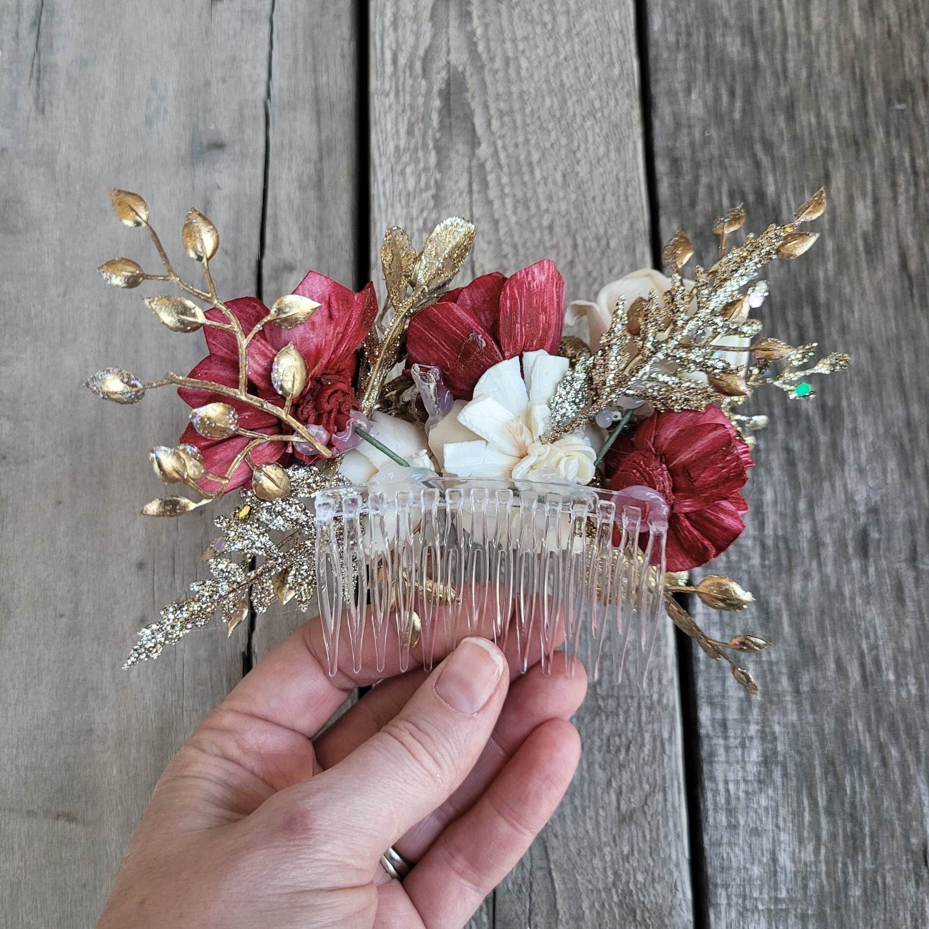 Floral Hair Comb, Gold Flower Comb, Bridal Hair Piece, Flowers for Hair, Wedding Bridal Accessories