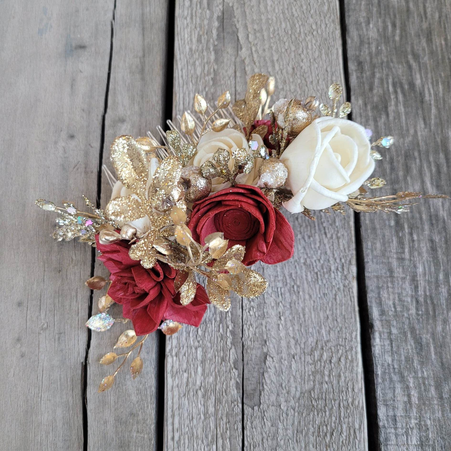 Floral Hair Comb, Gold Flower Comb, Bridal Hair Piece, Flowers for Hair, Wedding Bridal Accessories