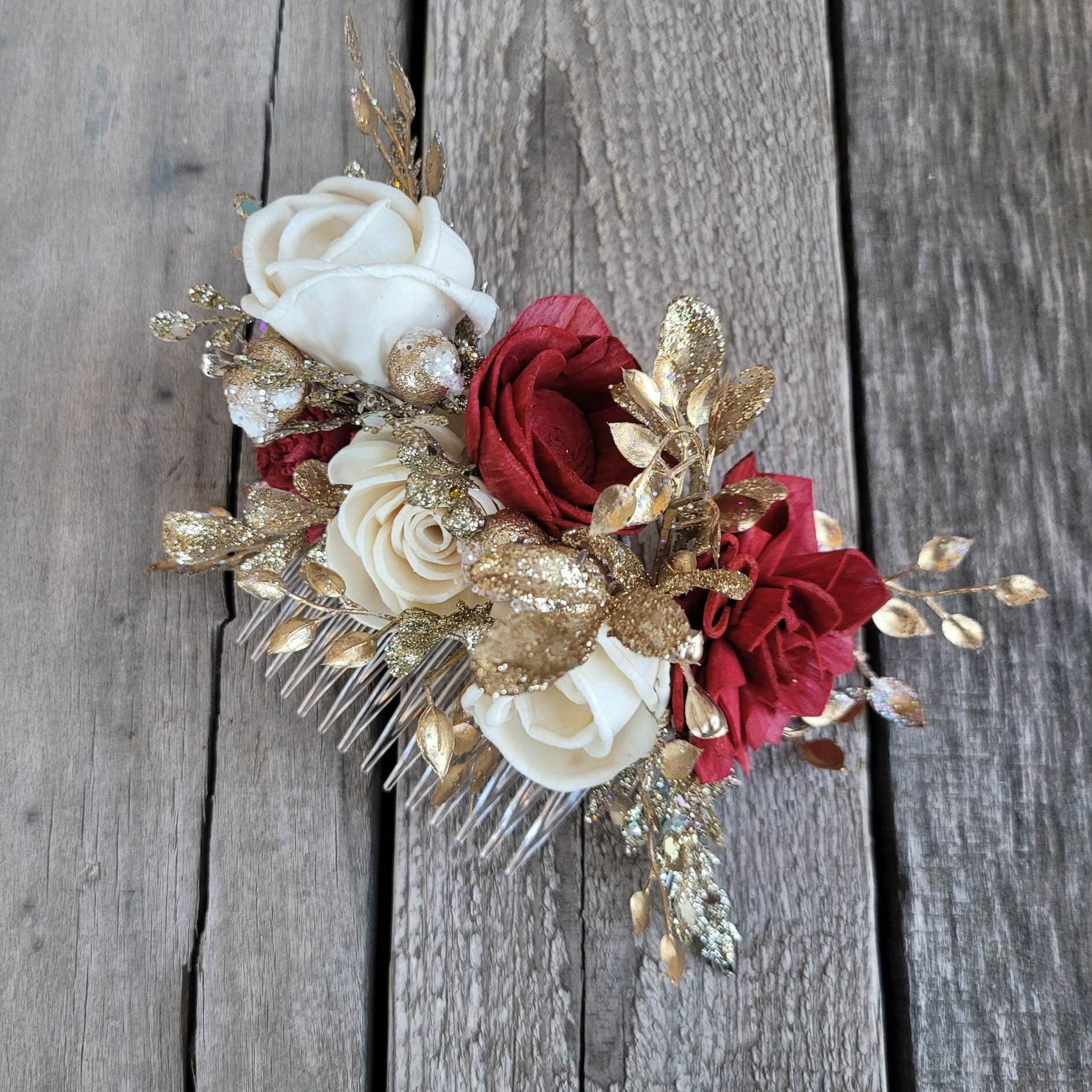 Floral Hair Comb, Gold Flower Comb, Bridal Hair Piece, Flowers for Hair, Wedding Bridal Accessories