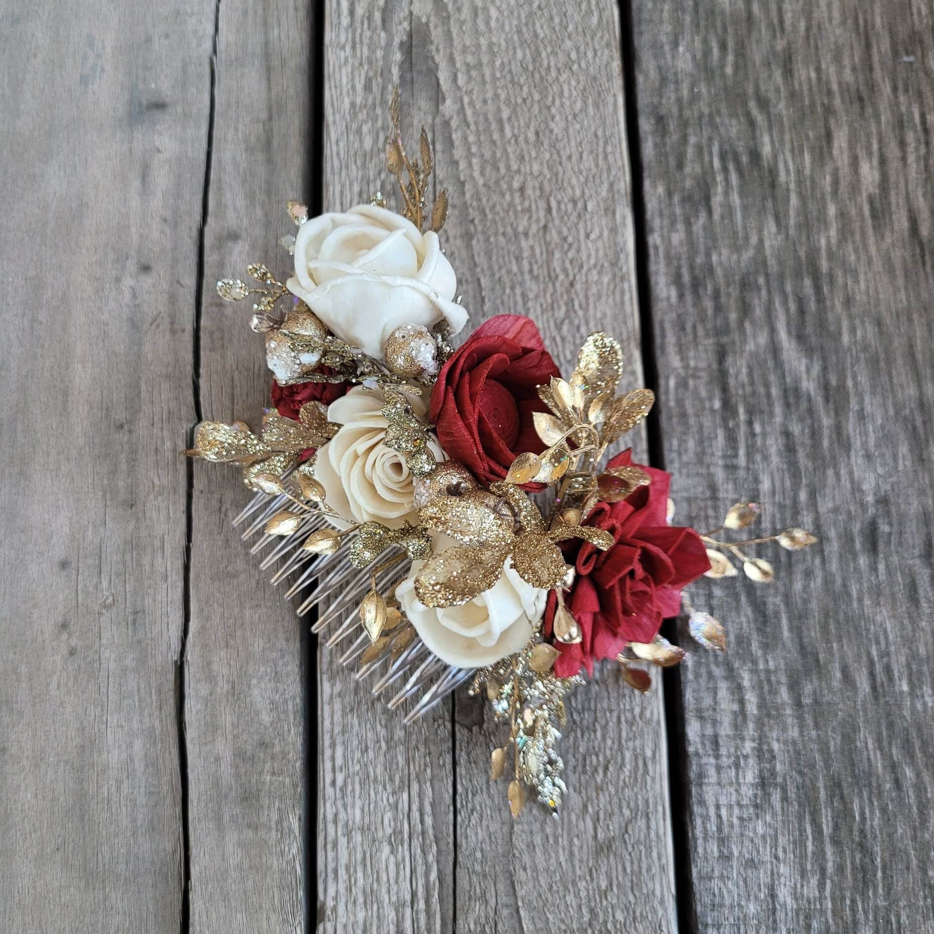 Floral Hair Comb, Gold Flower Comb, Bridal Hair Piece, Flowers for Hair, Wedding Bridal Accessories