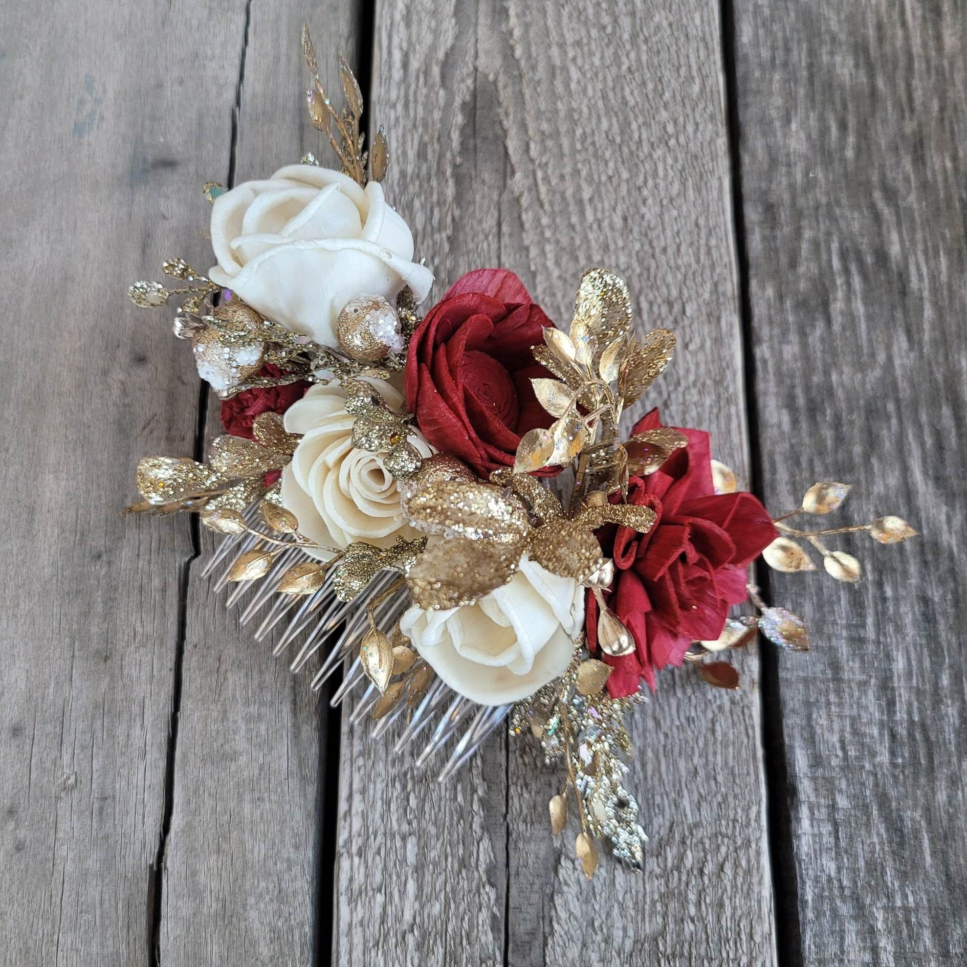 Floral Hair Comb, Gold Flower Comb, Bridal Hair Piece, Flowers for Hair, Wedding Bridal Accessories