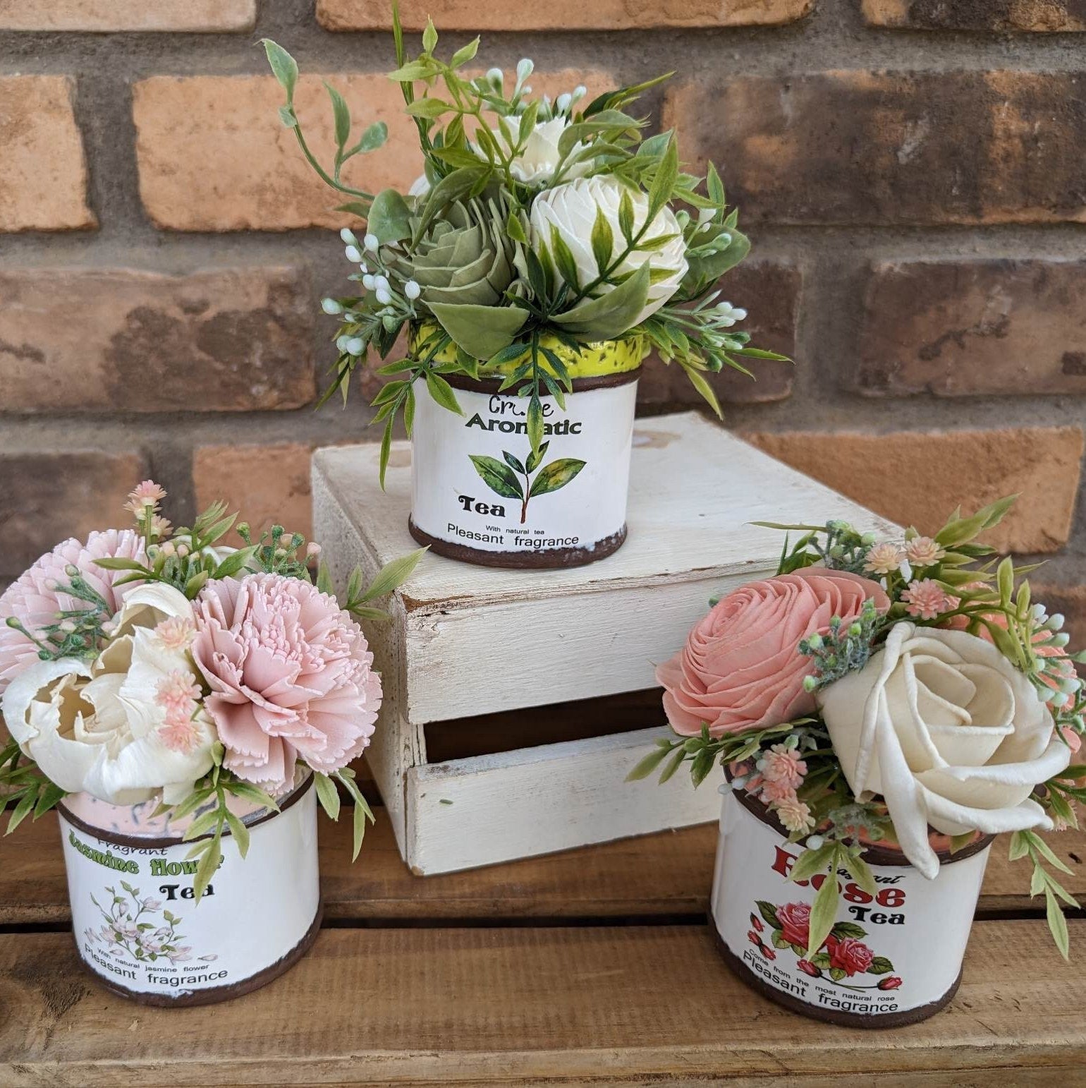 Wood Flowers Floral Arrangement, Wooden Flowers for Tiered Tray Decor, Fake Flowers for Home Decoration, Mother's Day Gift, Thinking of You