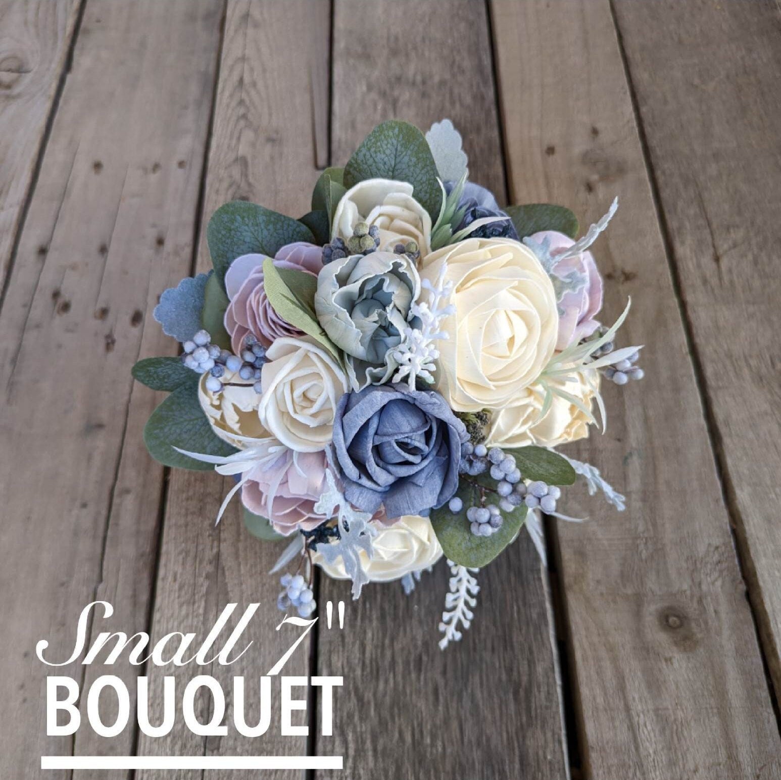 Dusty Blue and Lavender Wood Flower Bouquet, Beach Wedding Bouquet, Wooden Bridal Bouquet, Wedding Flowers