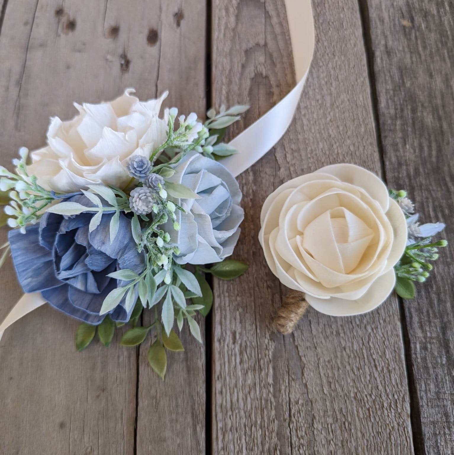 Corsage and Boutonniere Set, Wood Flower Wrist Corsage for Prom, Wooden Flower Corsage for Wedding