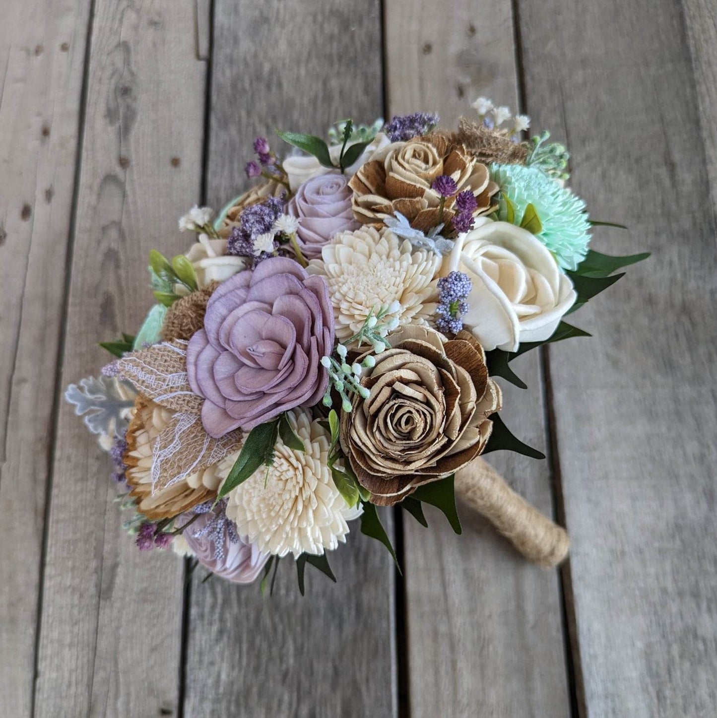 Wood Flower Bouquet, Burlap Bouquet, Lavender Wedding Bouquet, Wooden Bridal Bouquet, Wood Wedding Flowers, Wood Bouquet, Rustic Wedding