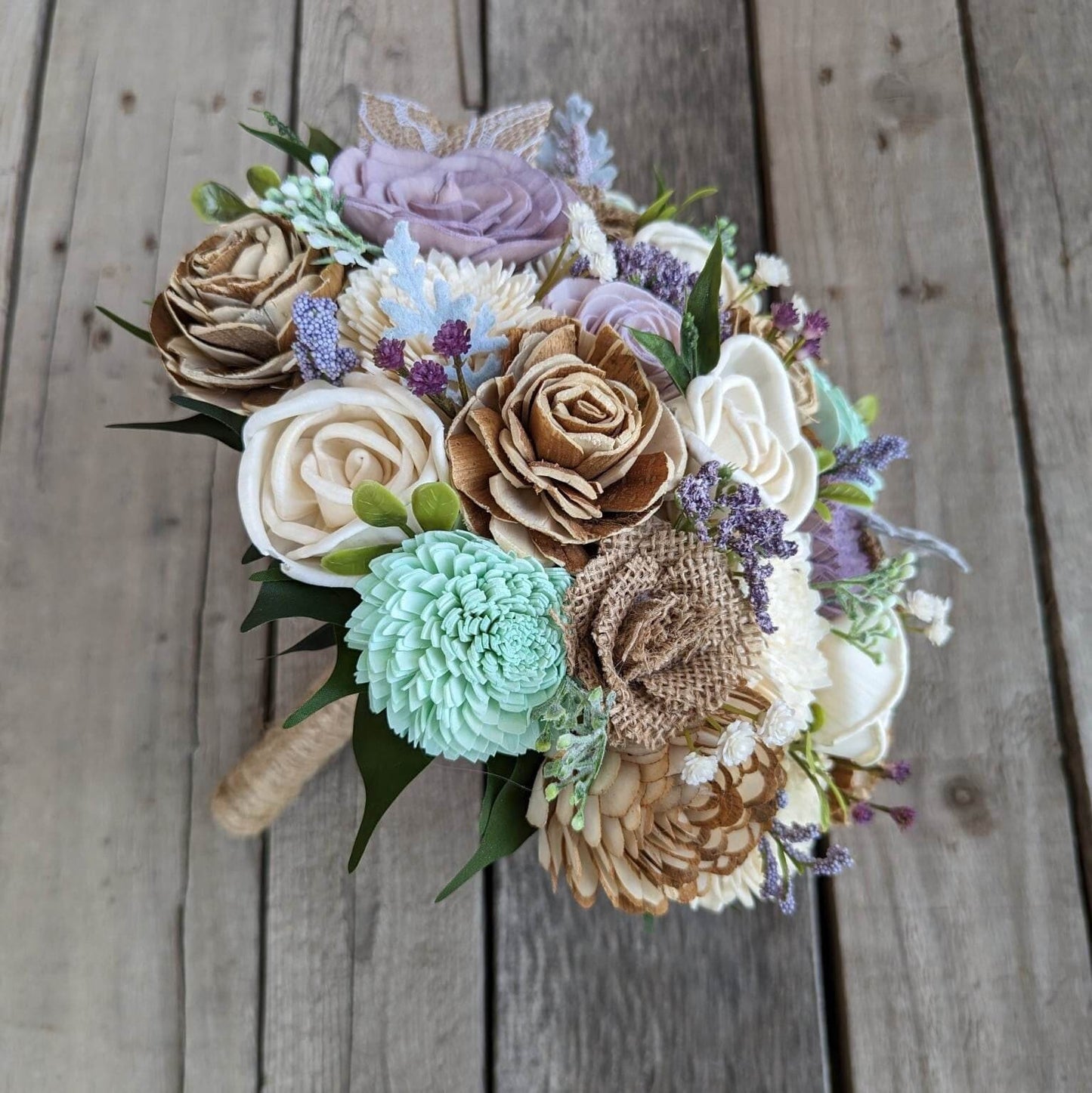 Wood Flower Bouquet, Burlap Bouquet, Lavender Wedding Bouquet, Wooden Bridal Bouquet, Wood Wedding Flowers, Wood Bouquet, Rustic Wedding