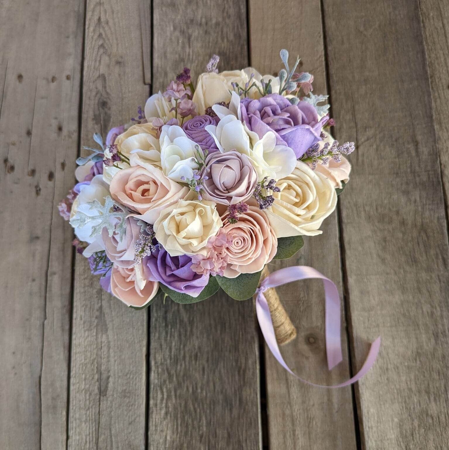 Lavender Wood Flower Bouquet, Purple Bridal Bouquet, Wedding Flowers, Wooden Flowers Bouquet, Wood Wedding Bouquet, Quinceanera Bouquet