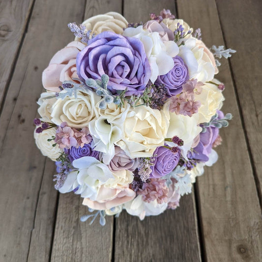 Lavender Wood Flower Bouquet, Purple Bridal Bouquet, Wedding Flowers, Wooden Flowers Bouquet, Wood Wedding Bouquet, Quinceanera Bouquet