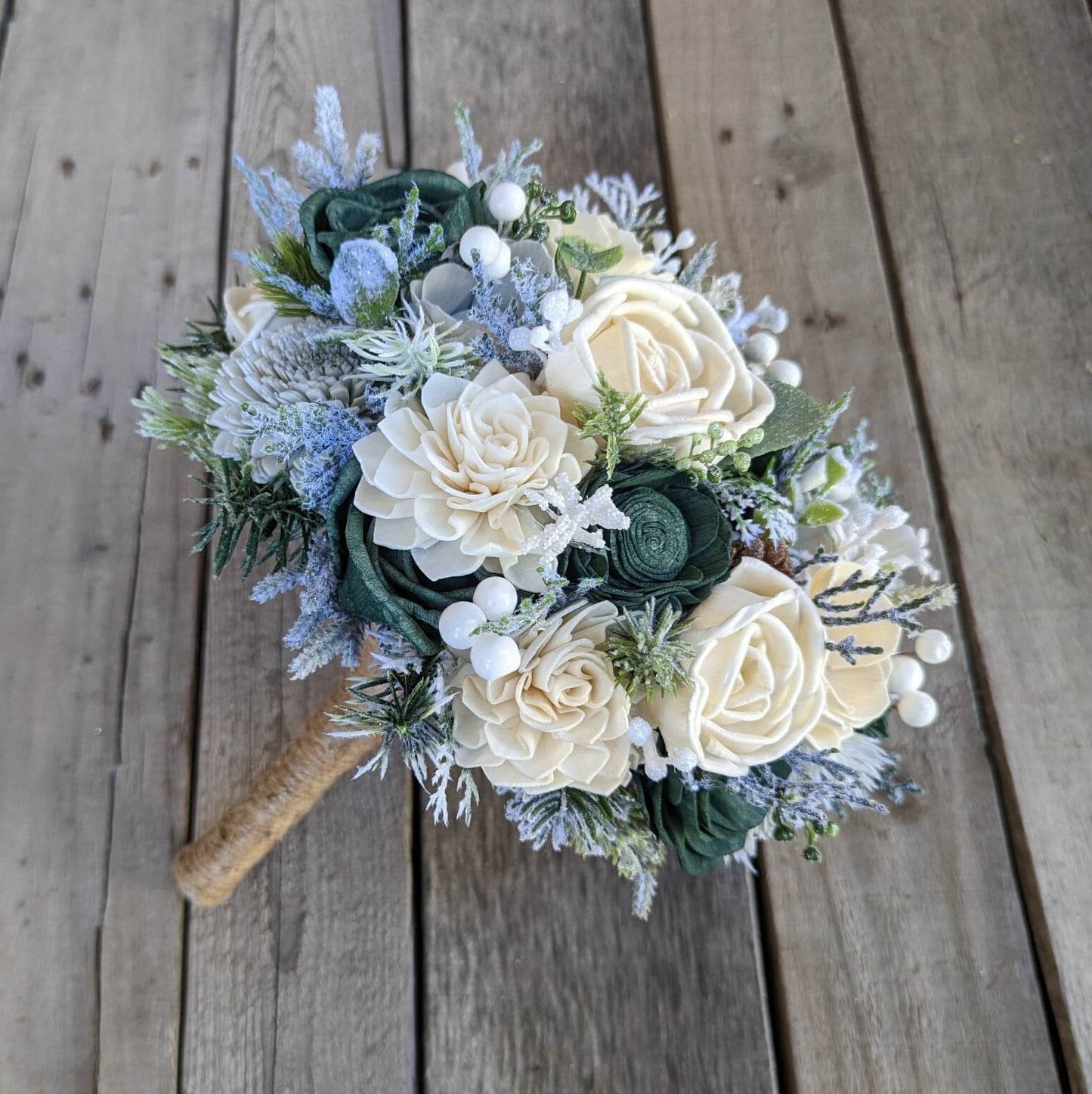 Wood Flower Bridal Bouquet, Hunter Green Wedding Bouquet, Winter Wooden Flower Bouquet, Bridesmaid Bouquet, Fake Flower Bouquet