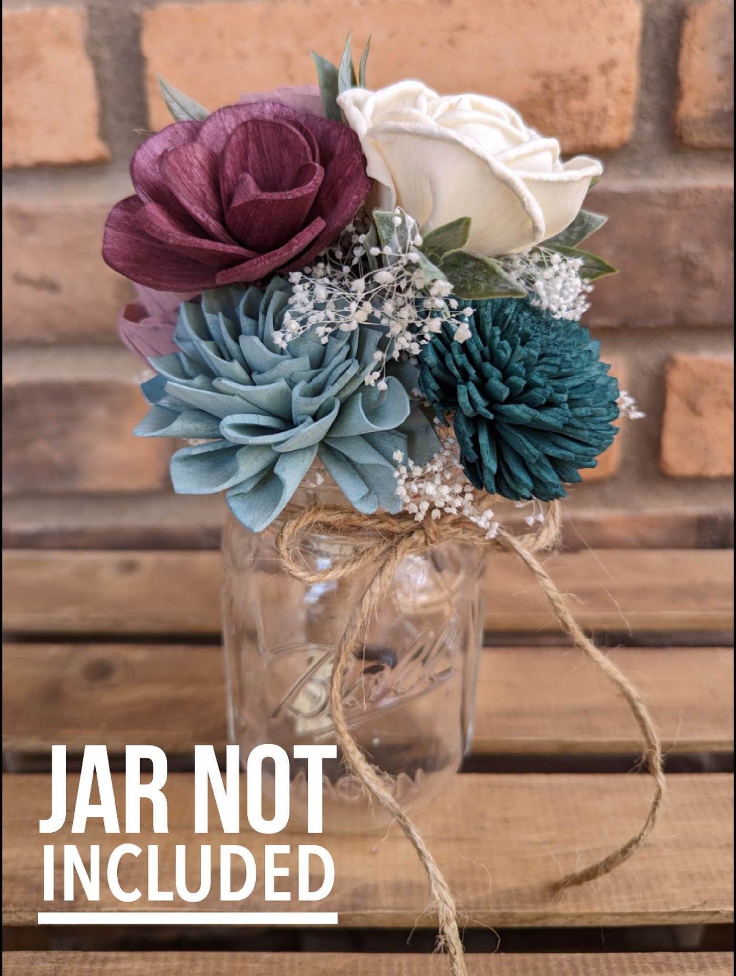 Wood Flower Mason Jar Bouquet, Wooden Flowers Centerpiece Bouquet, Pint Mason Jar Bouquet, Wedding Table Centerpiece Bouquet