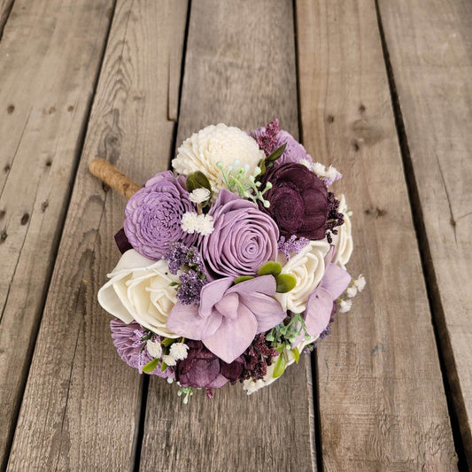 Plum Wood Flower Bouquet, Lavender Wedding Bouquets, Wood Bridal Bouquet, Wooden Flowers Bouquet, Bride Bouquet, Plum Wedding Flowers