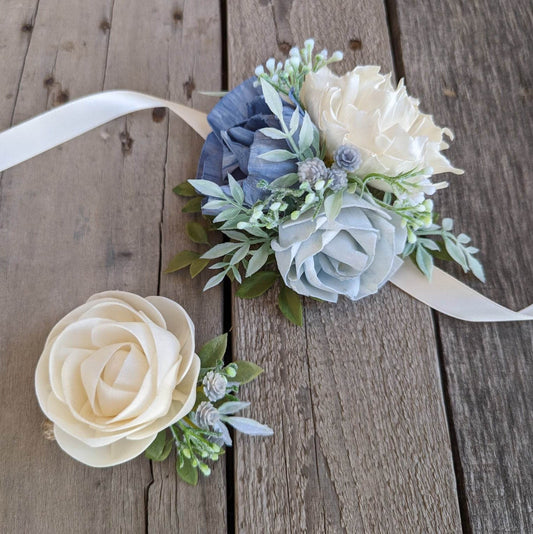 Corsage and Boutonniere Set, Wood Flower Wrist Corsage for Prom, Wooden Flower Corsage for Wedding