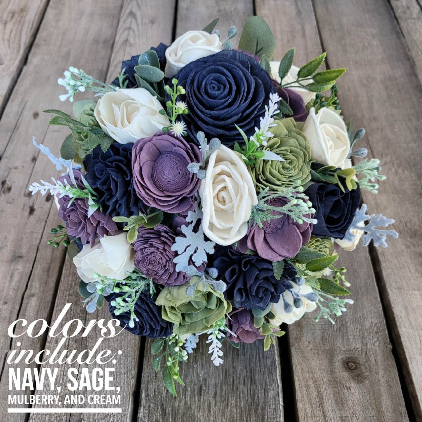 Lavender Bridal Bouquet, Wood Flower Bridal Boutique, Lavender Bride Bouquet, Fake Wedding Flowers, Navy Wedding Bouquet