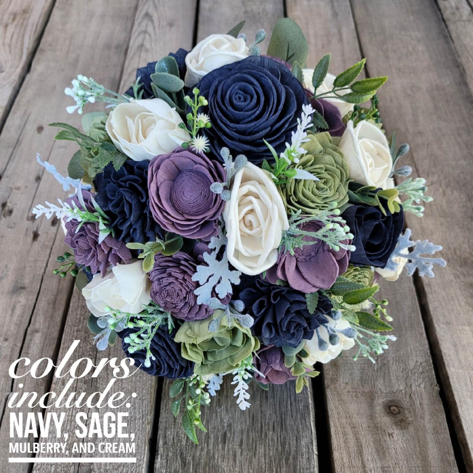 Lavender Bridal Bouquet, Wood Flower Bridal Boutique, Lavender Bride Bouquet, Fake Wedding Flowers, Navy Wedding Bouquet