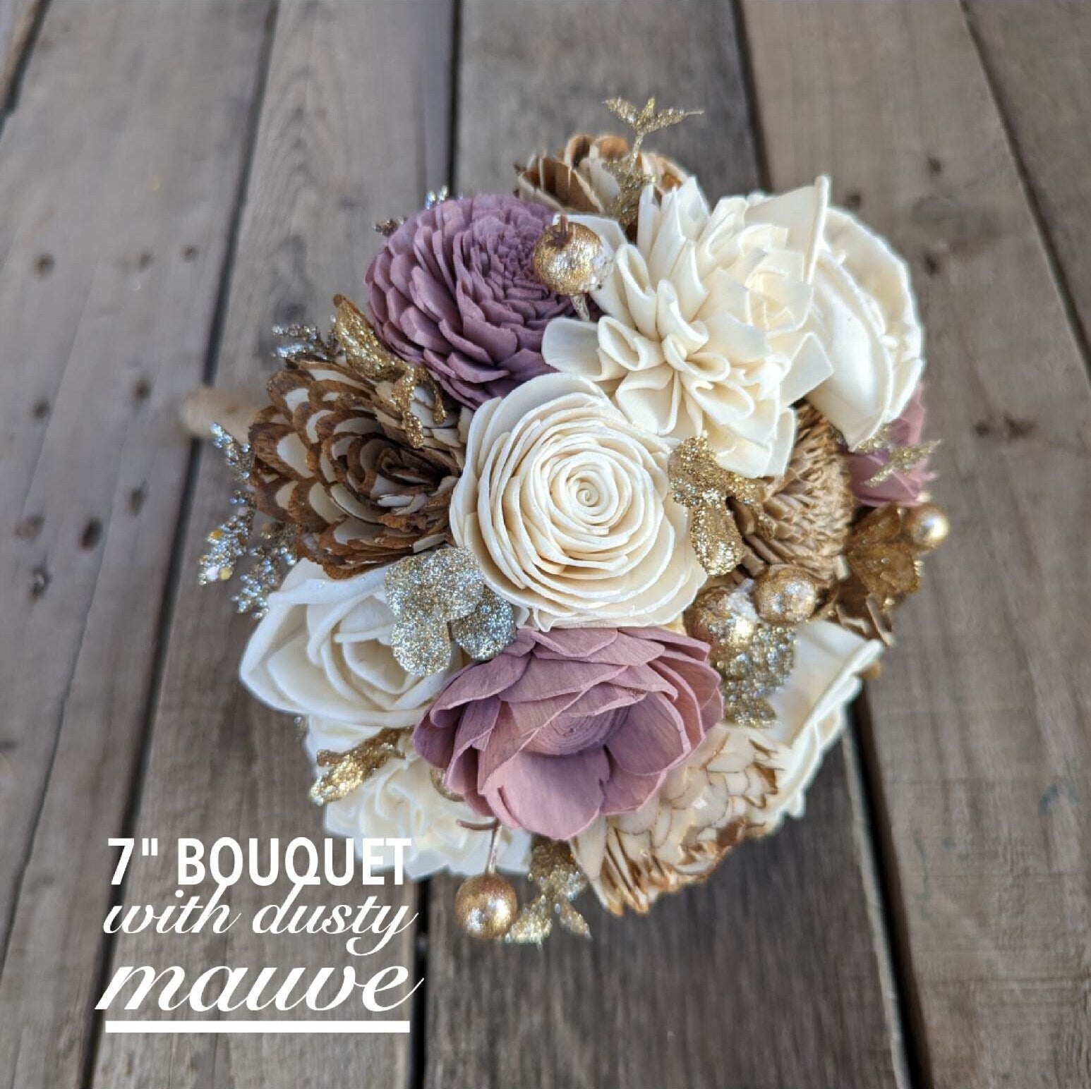 Gold Wood Flower Bridal Bouquet, Quinceanera Bouquet, Wedding Bouquet, Flowers for Bride or Bridesmaid