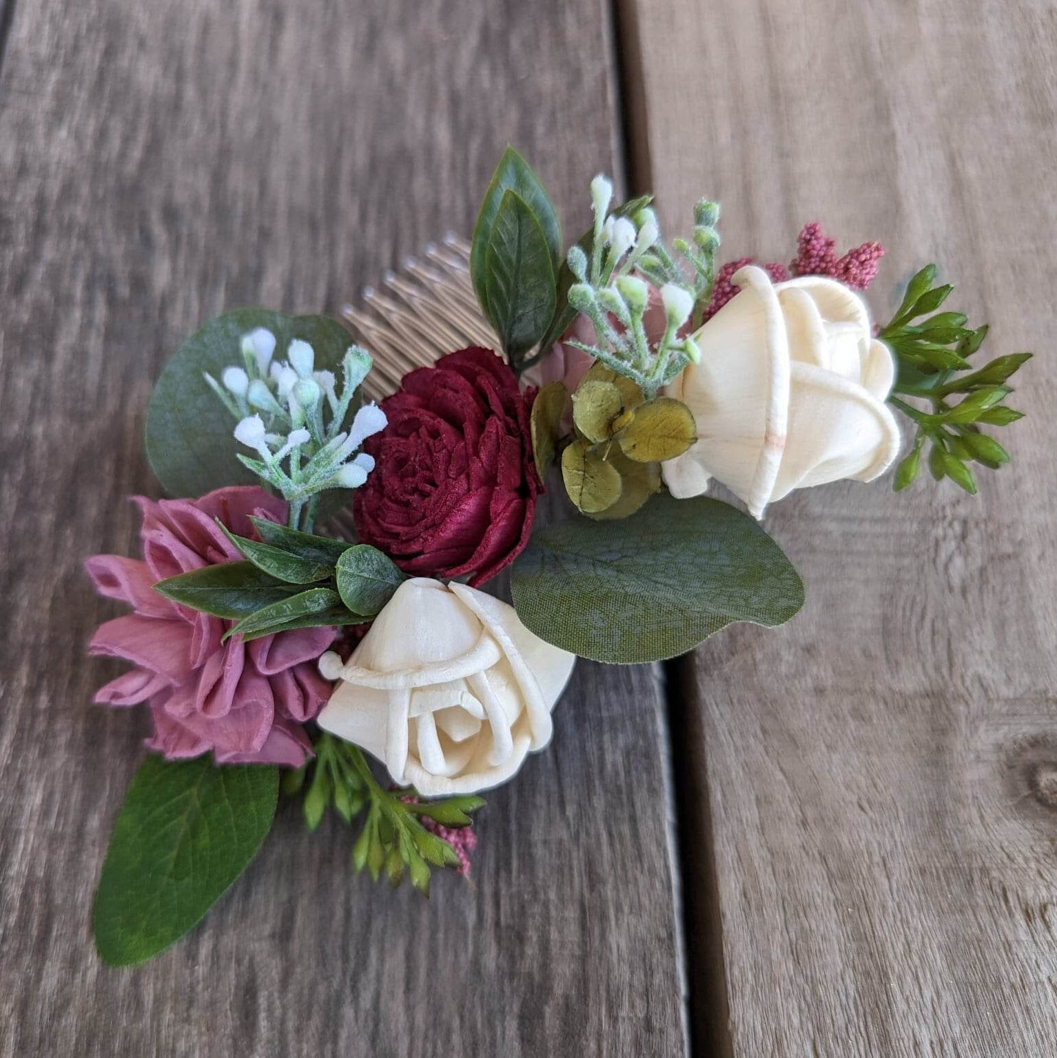 Bridal Hair Comb, Wedding Hair Accessories, Wood Flower Hair Comb, Bridal Hair Piece, Flower Girl Hair Accessories, Wedding Hair Comb