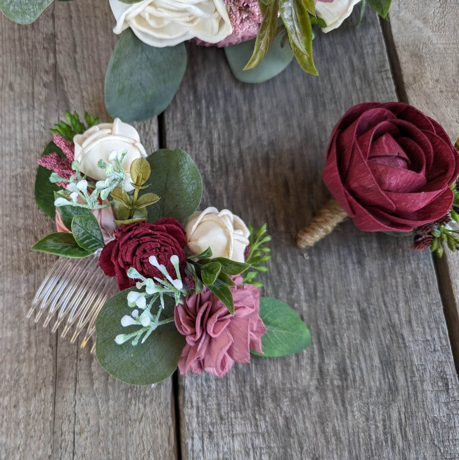 Bridal Hair Comb, Wedding Hair Accessories, Wood Flower Hair Comb, Bridal Hair Piece, Flower Girl Hair Accessories, Wedding Hair Comb