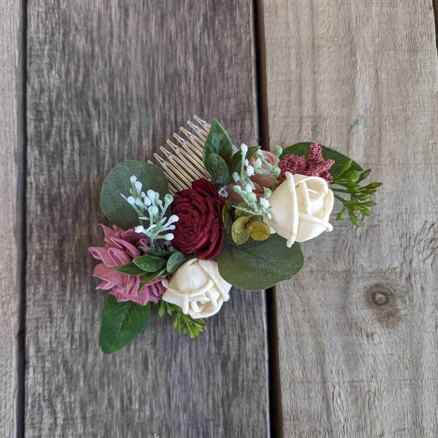 Bridal Hair Comb, Wedding Hair Accessories, Wood Flower Hair Comb, Bridal Hair Piece, Flower Girl Hair Accessories, Wedding Hair Comb
