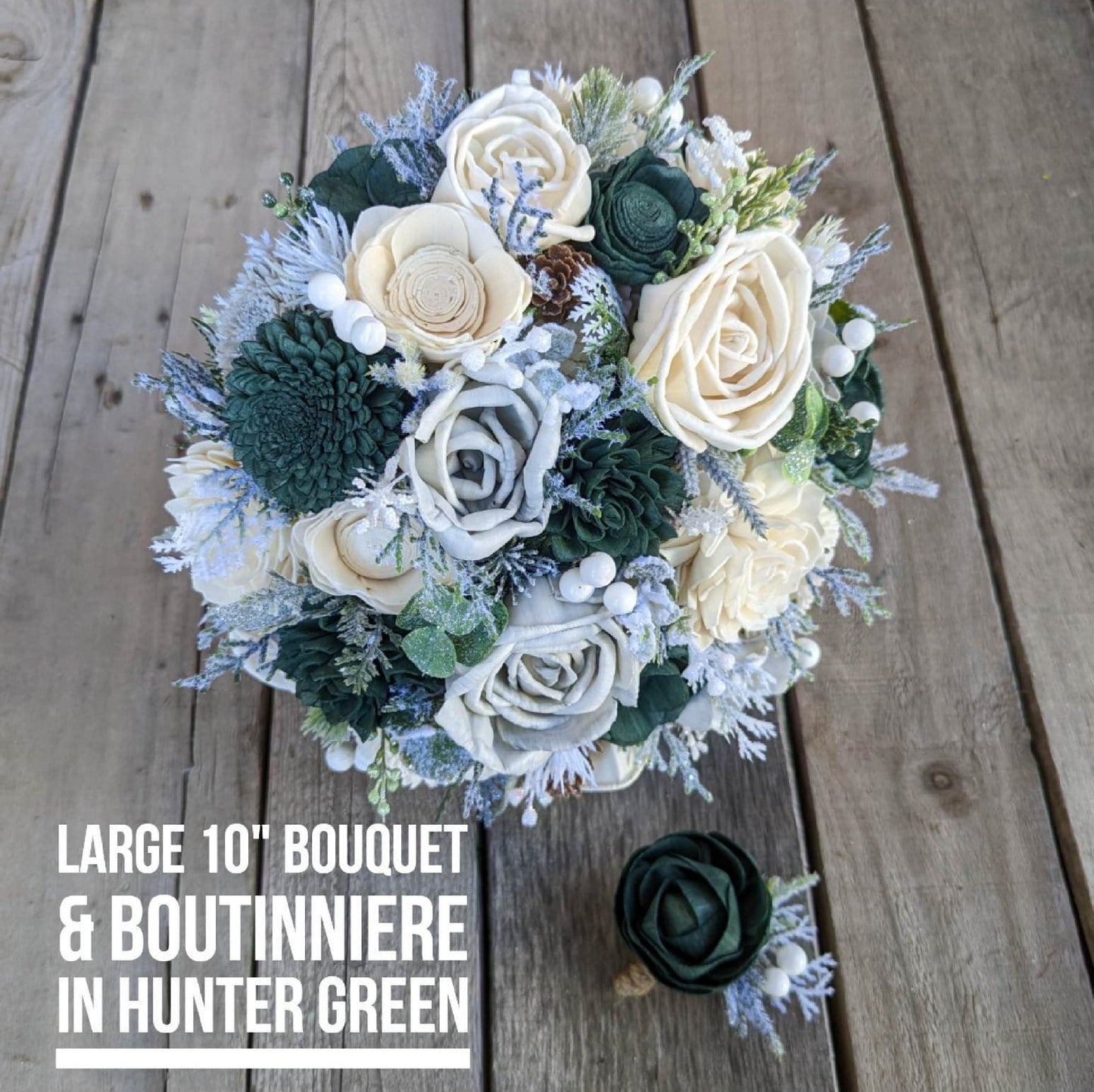 Wood Flower Bridal Bouquet, Hunter Green Wedding Bouquet, Winter Wooden Flower Bouquet, Bridesmaid Bouquet, Fake Flower Bouquet
