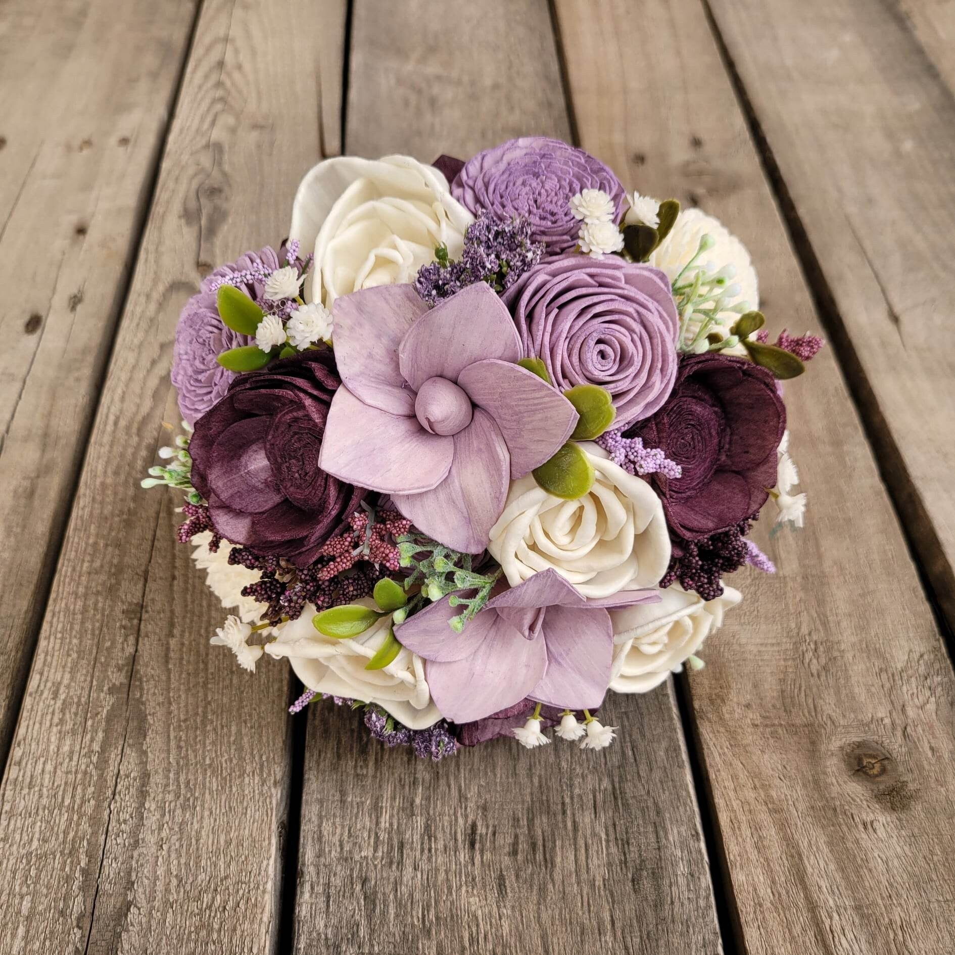Plum Wood Flower Bouquet, Lavender Wedding Bouquets, Wood Bridal Bouquet, Wooden Flowers Bouquet, Bride Bouquet, Plum Wedding Flowers