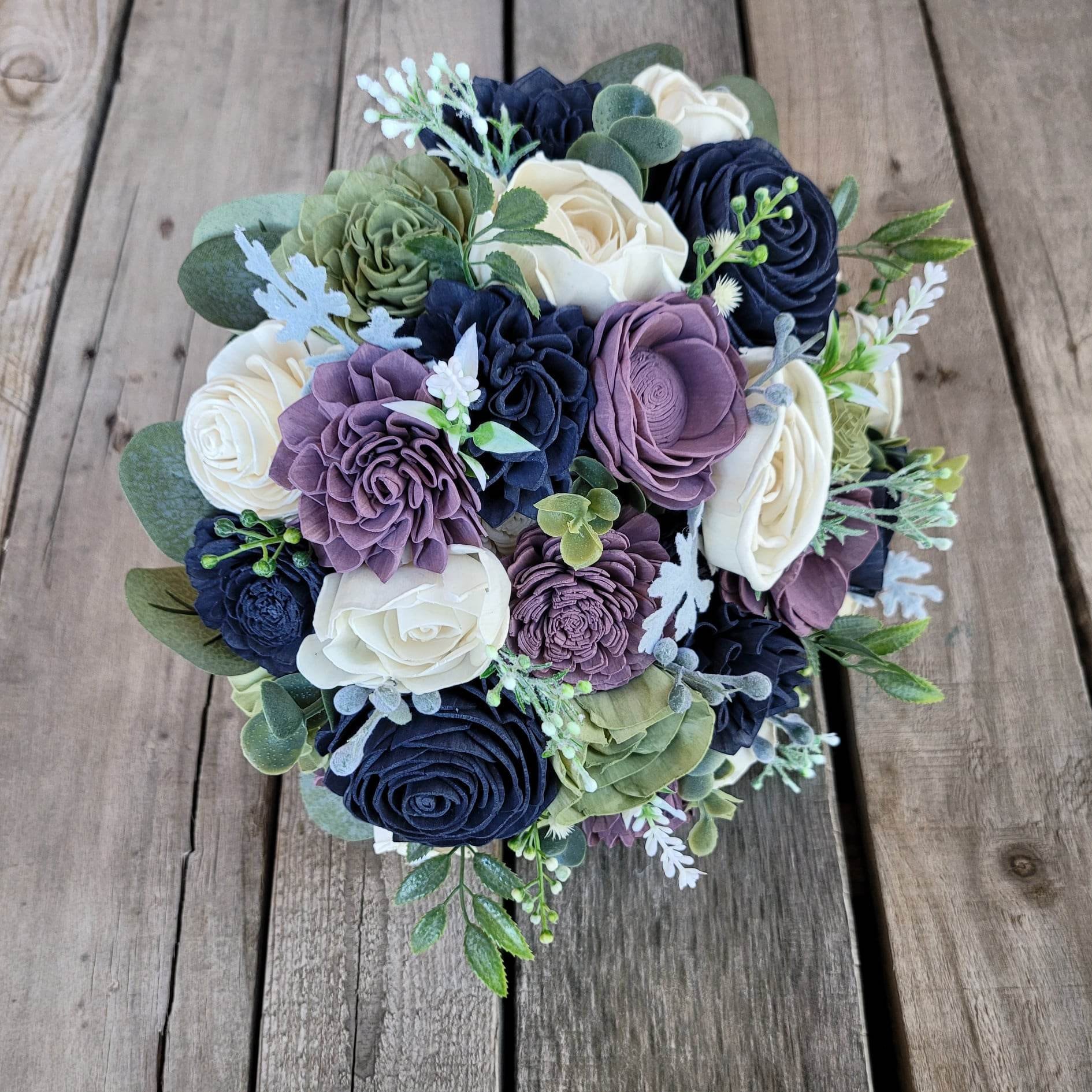 Lavender Bridal Bouquet, Wood Flower Bridal Boutique, Lavender Bride Bouquet, Fake Wedding Flowers, Navy Wedding Bouquet