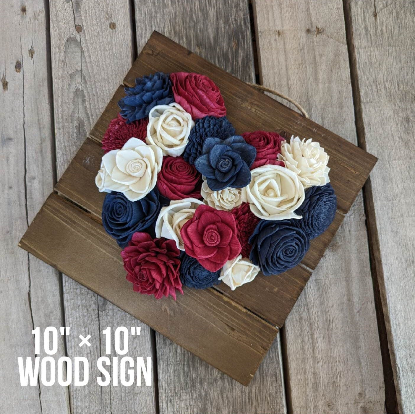 Wooden Flowers Arrangement, Wood Flower Heart Sign, 4th of July Home Decor, Hostess Gift, Patriotic Decor
