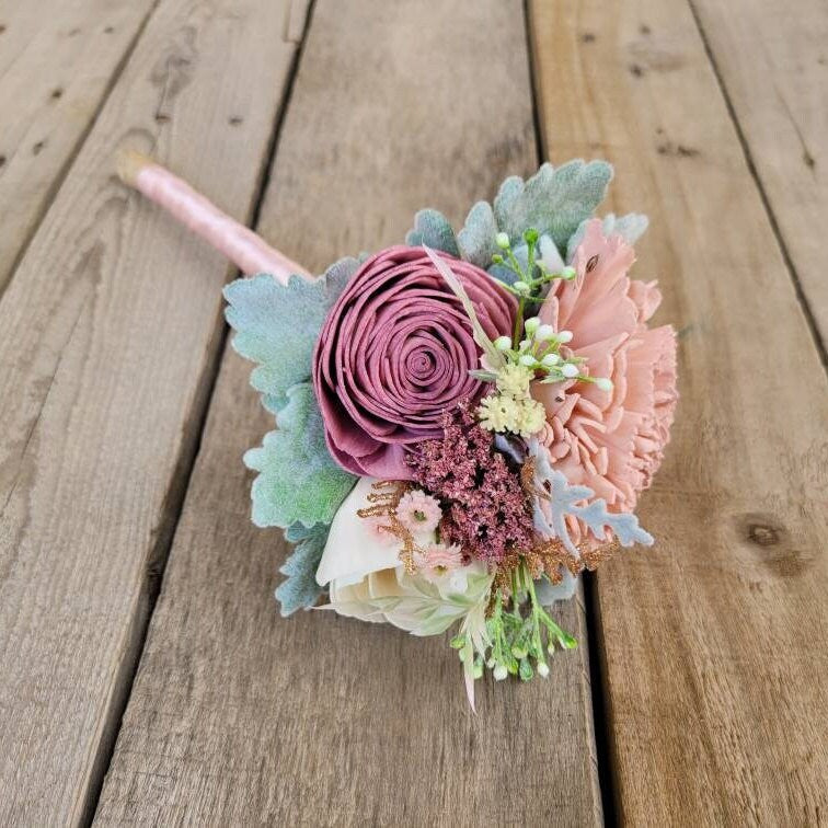 Wood Flower Bouquet, Mauve Bridal Bouquet, Blush Wedding Bouquet, Dusty Rose Wooden Flower Bouquet, Sola Wood Flowers, Fake Flower Bouquet