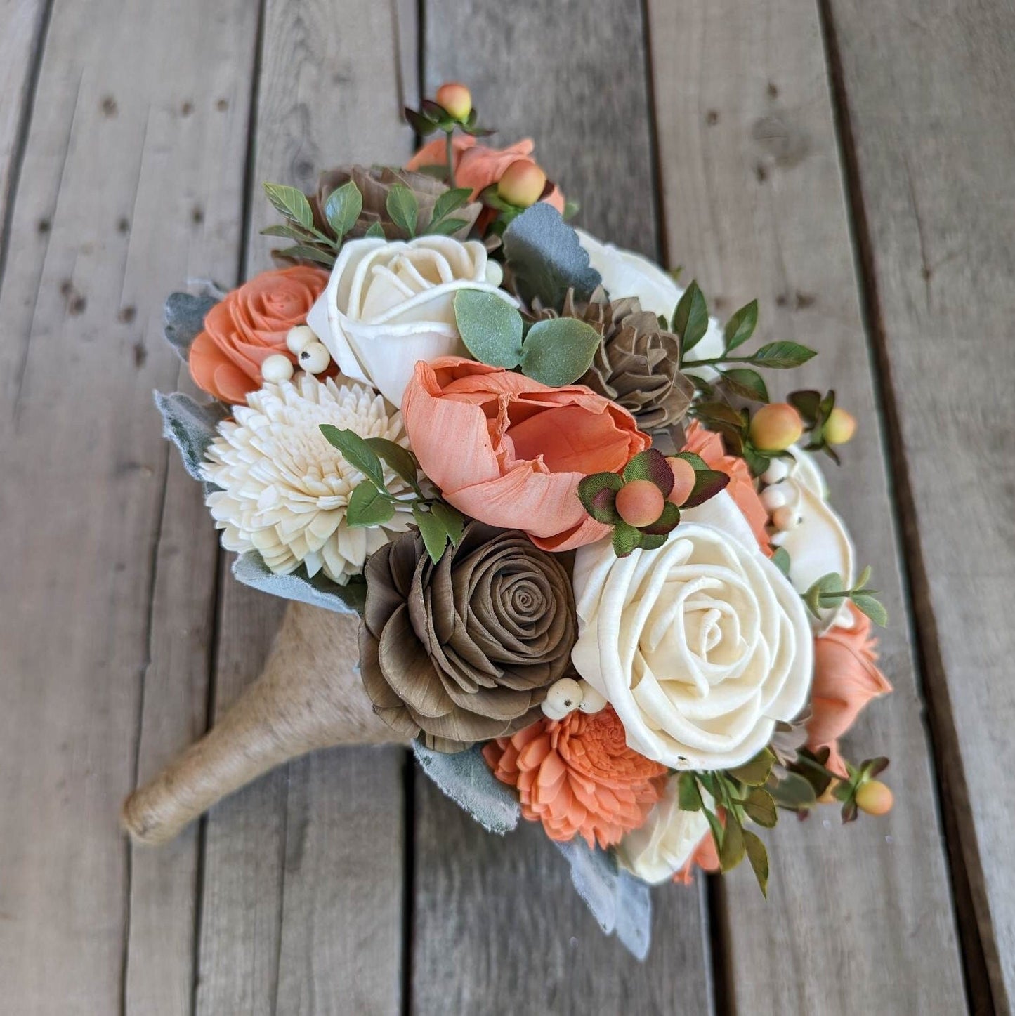 Wood Flower Bouquet, Fall Wedding Bouquet, Wooden Flower Bouquet, Bridal Bouquet, Sola Wood Flowers, Peach Bouquet, Fake Flower Bouquet