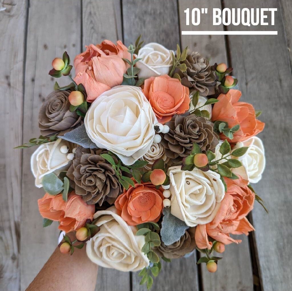 Wood Flower Bouquet, Fall Wedding Bouquet, Wooden Flower Bouquet, Bridal Bouquet, Sola Wood Flowers, Peach Bouquet, Fake Flower Bouquet